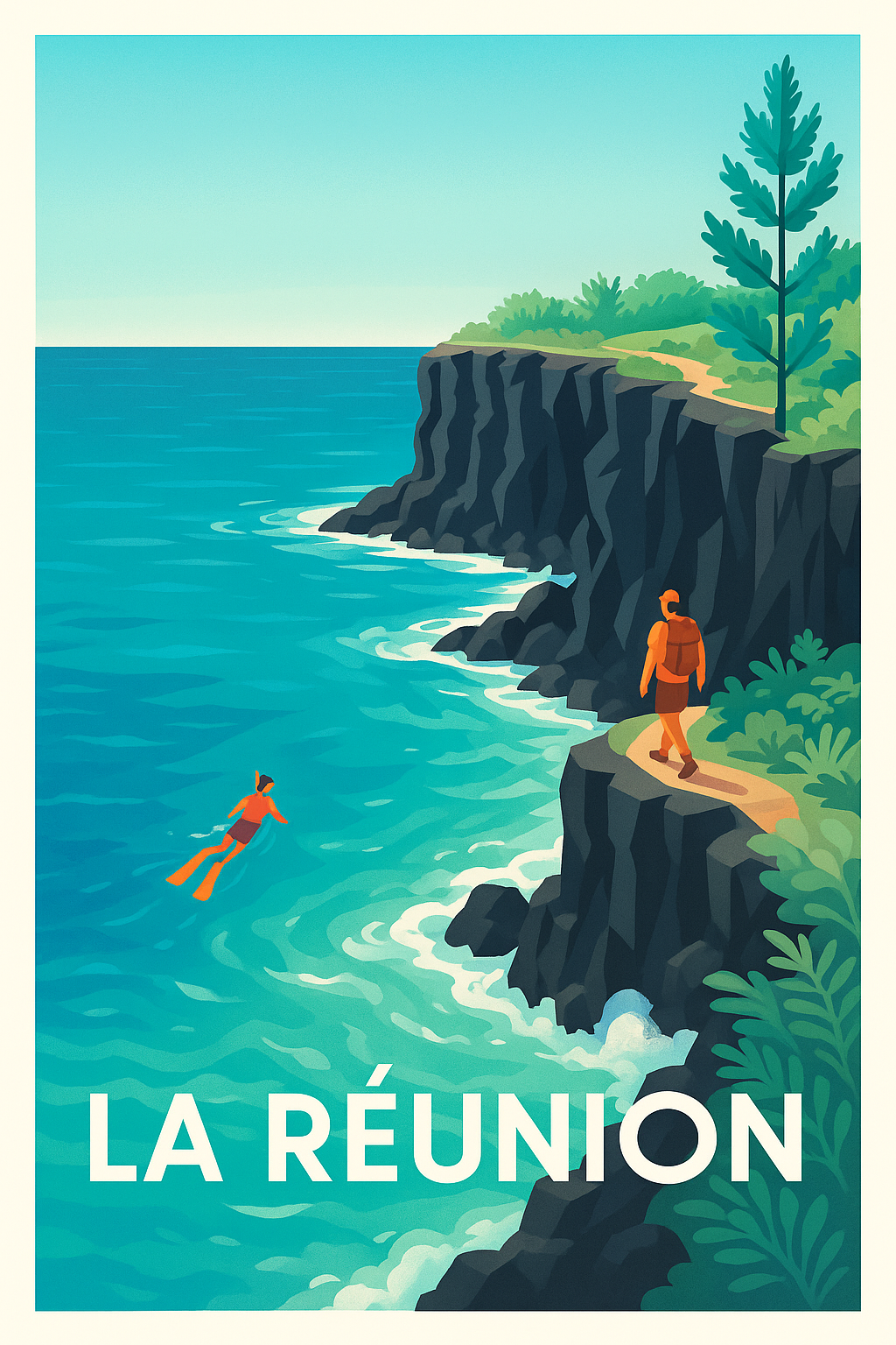 Affiche de La Réunion - Aventure et évasion sur les falaises sauvages