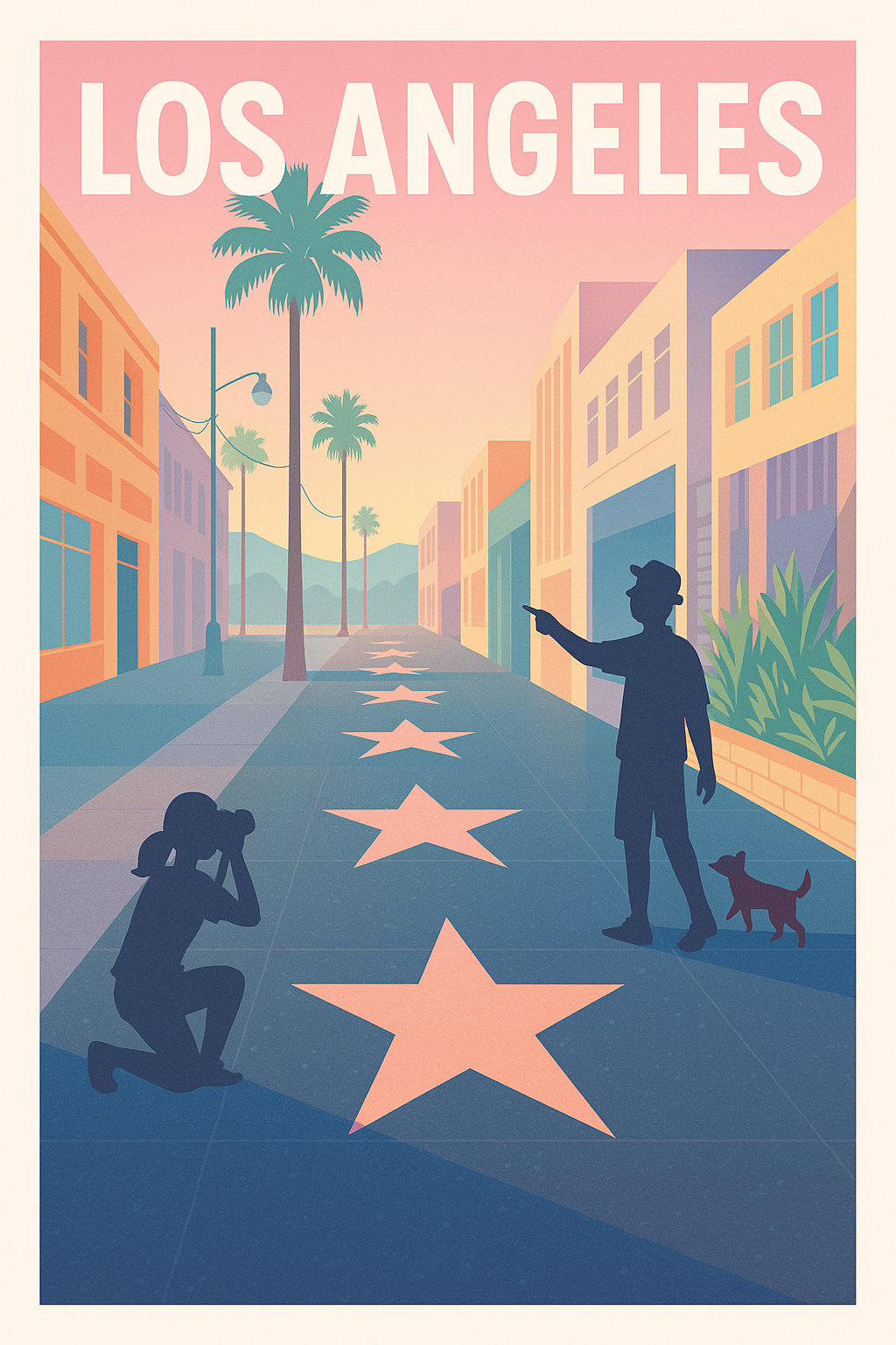 Affiche de Los Angeles - Promenade sur le Walk of Fame au coucher du soleil