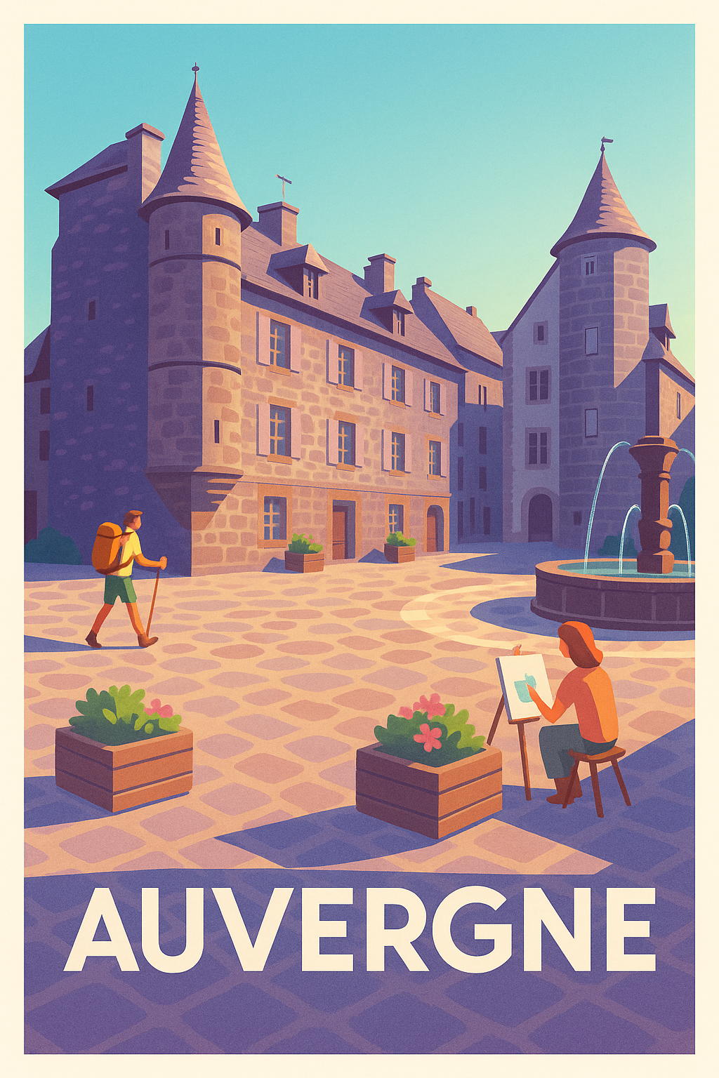 Affiche Auvergne — Charme authentique des places médiévales · poster d'art de Auvergne