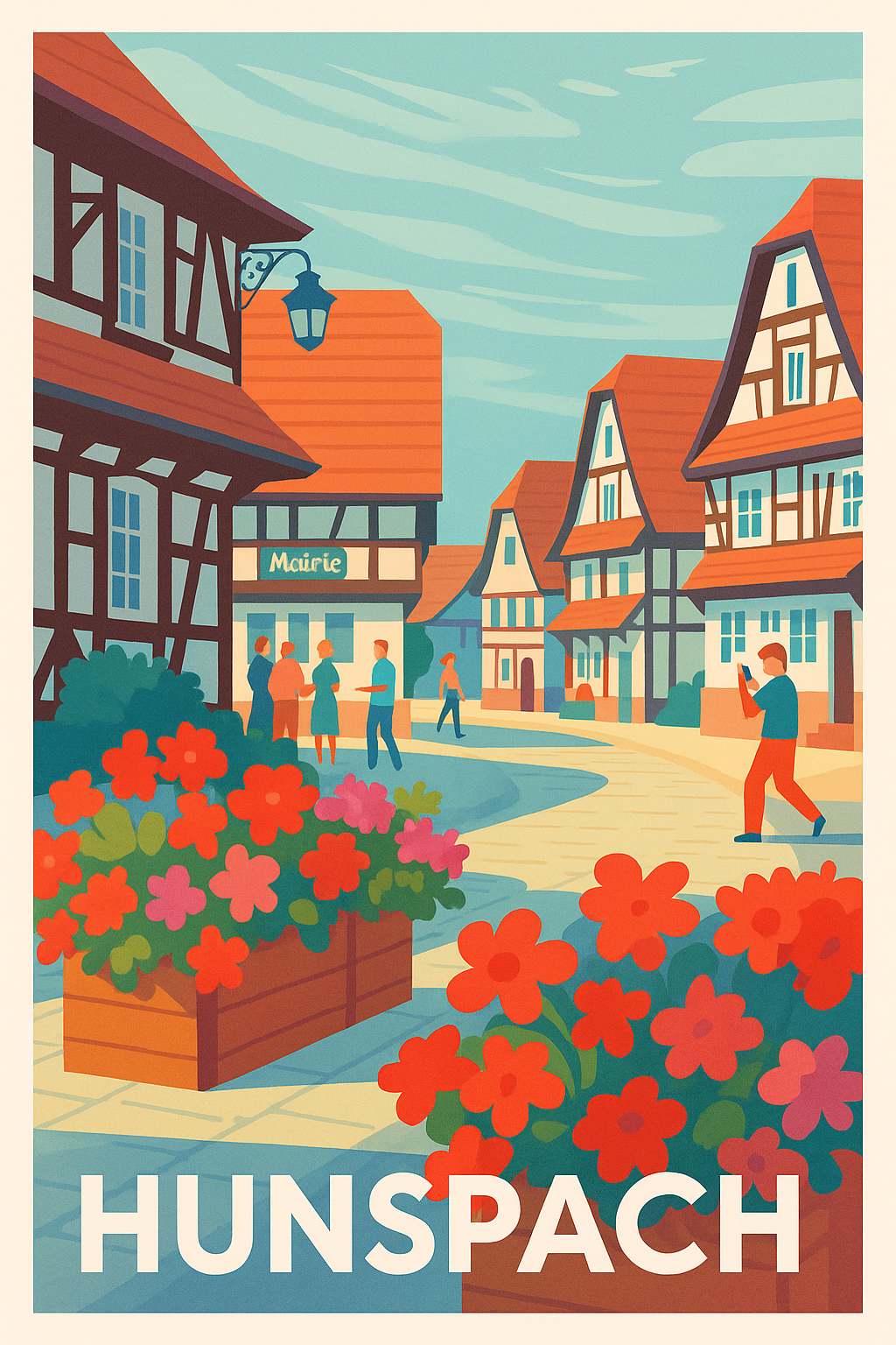 Affiche Hunspach — Charmante rue fleurie au cœur de l’Alsace · poster d'art de Hunspach