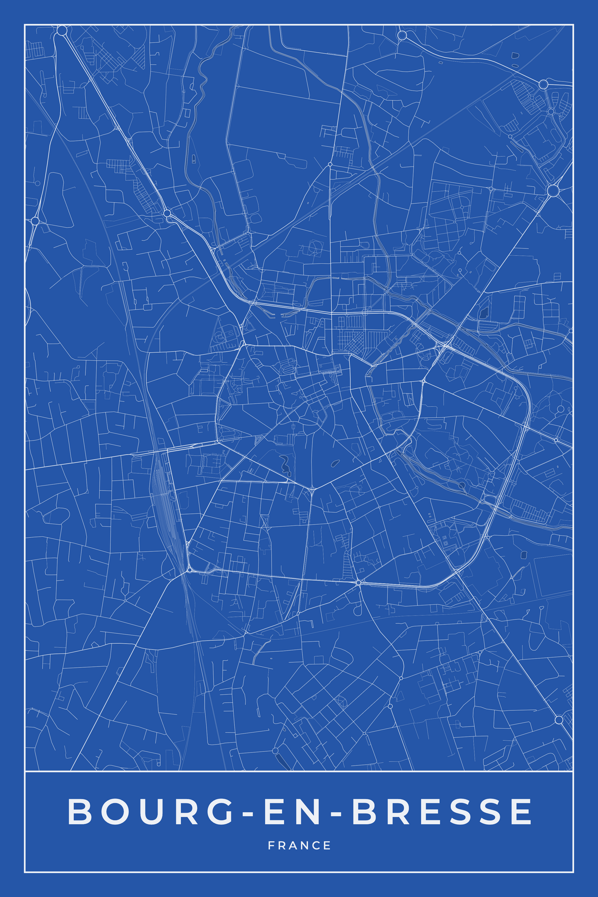 Carte de Bourg-en-Bresse bleue - Affiche personnalisée