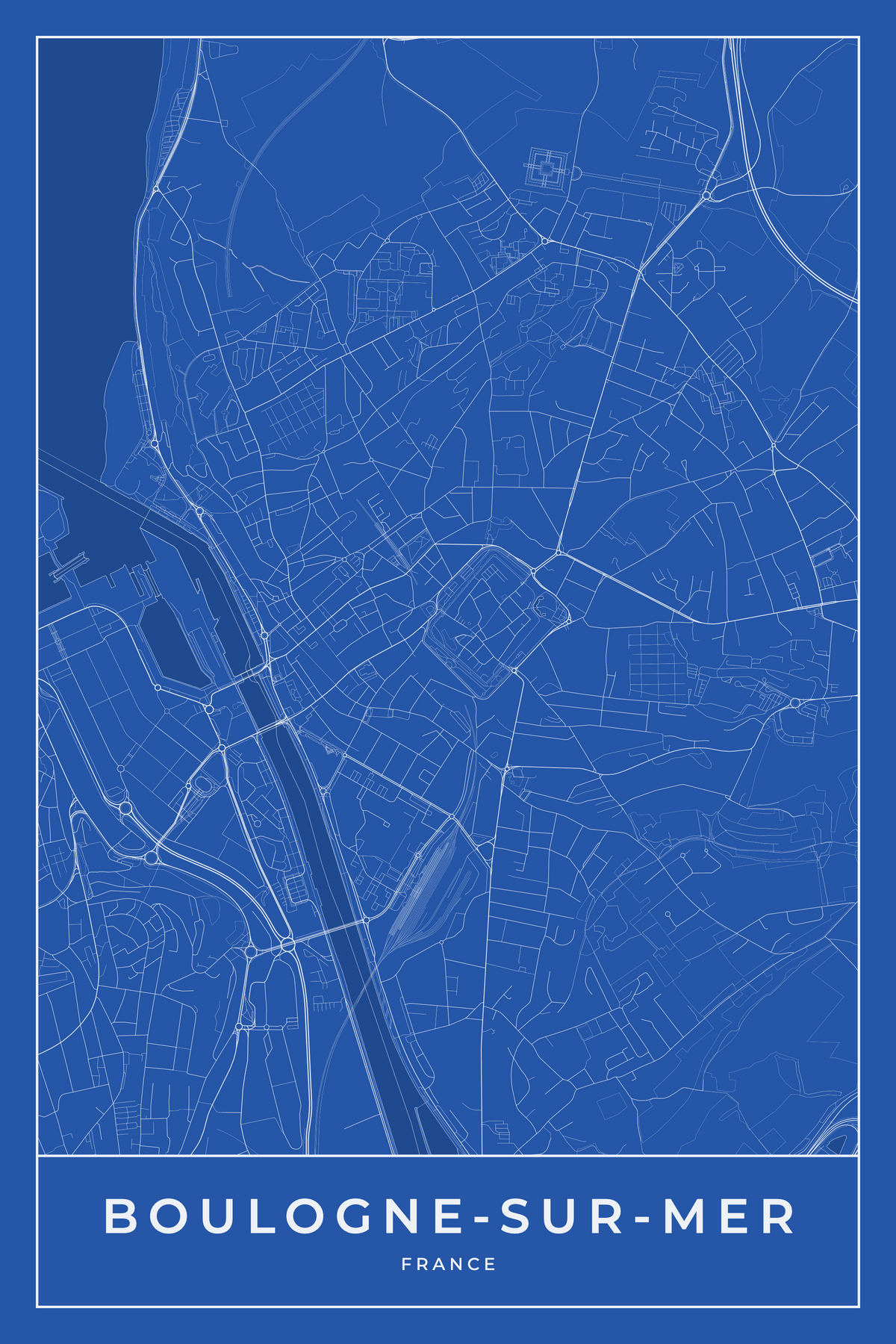 Carte de Boulogne-sur-Mer bleue - Affiche personnalisée