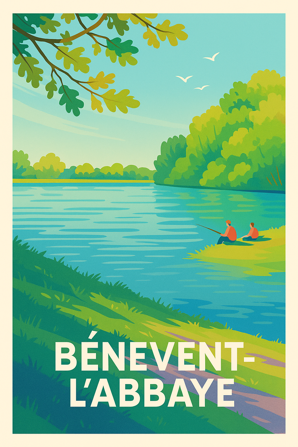 Affiche Bénévent-l'Abbaye — Havre de paix au bord de l'eau · poster d'art de Bénévent-l'Abbaye