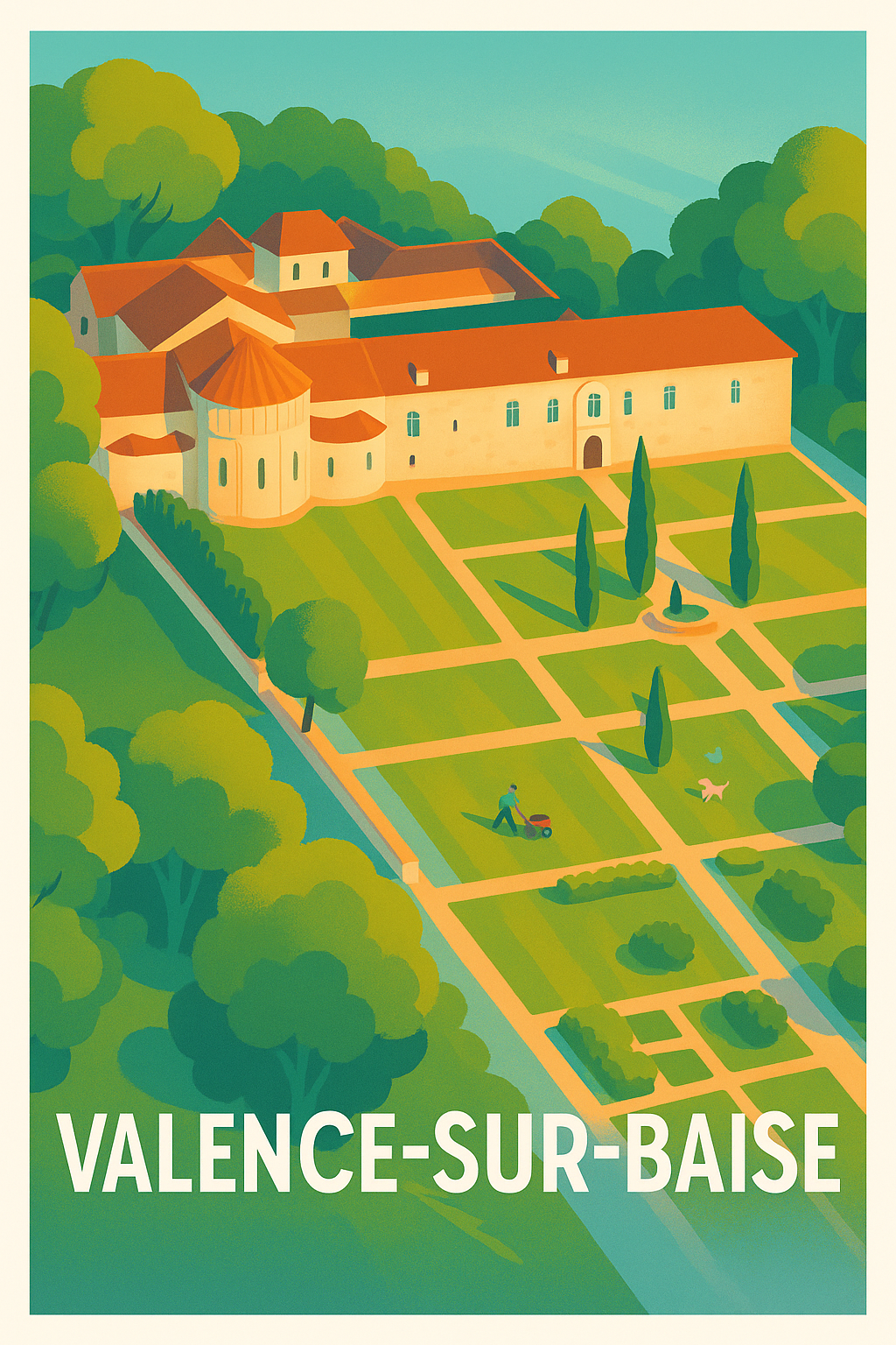 Affiche Valence-sur-Baise — Charme historique et jardins ensoleillés · poster d'art de Valence-sur-Baise