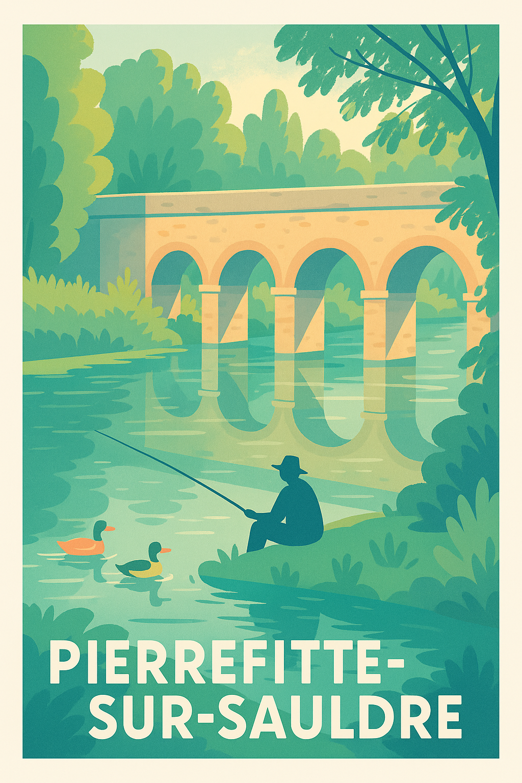 Affiche Pierrefitte-sur-Sauldre — Sérénité au fil de l'eau · poster d'art de Pierrefitte-sur-Sauldre