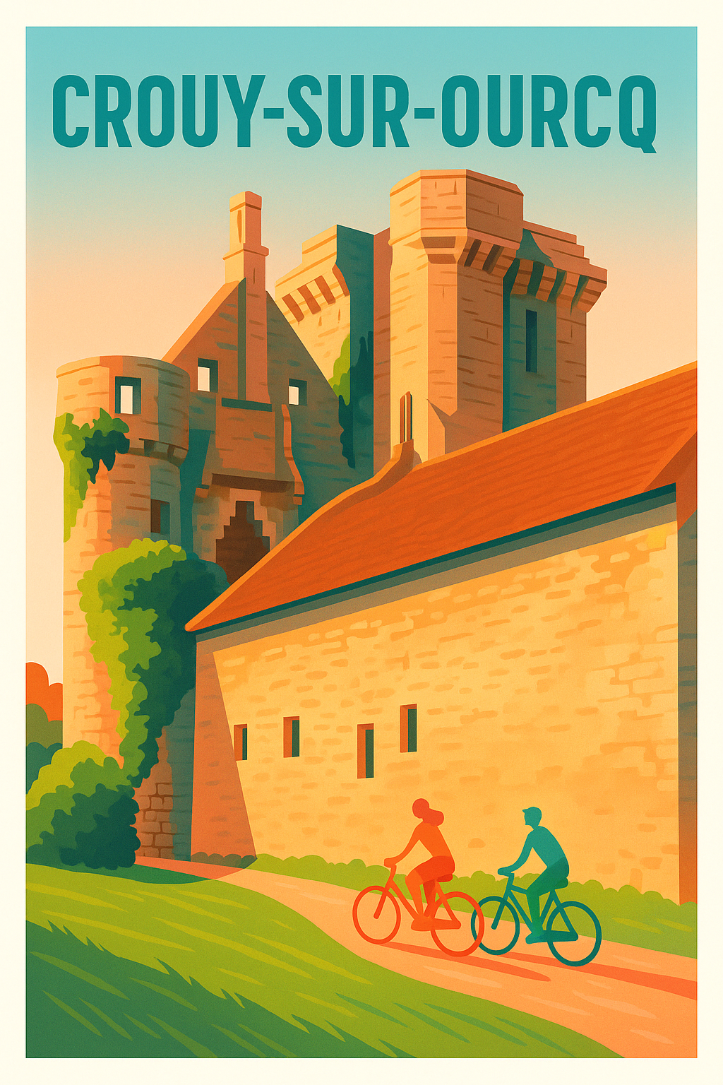 Affiche de Crouy-sur-Ourcq - L'élégance médiévale à vélo