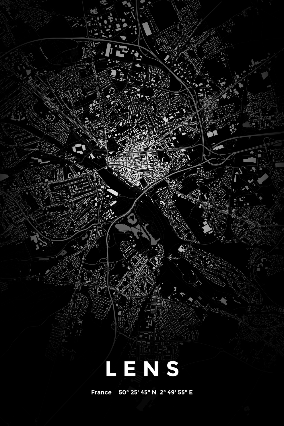 Carte de Lens nuit - Affiche personnalisée