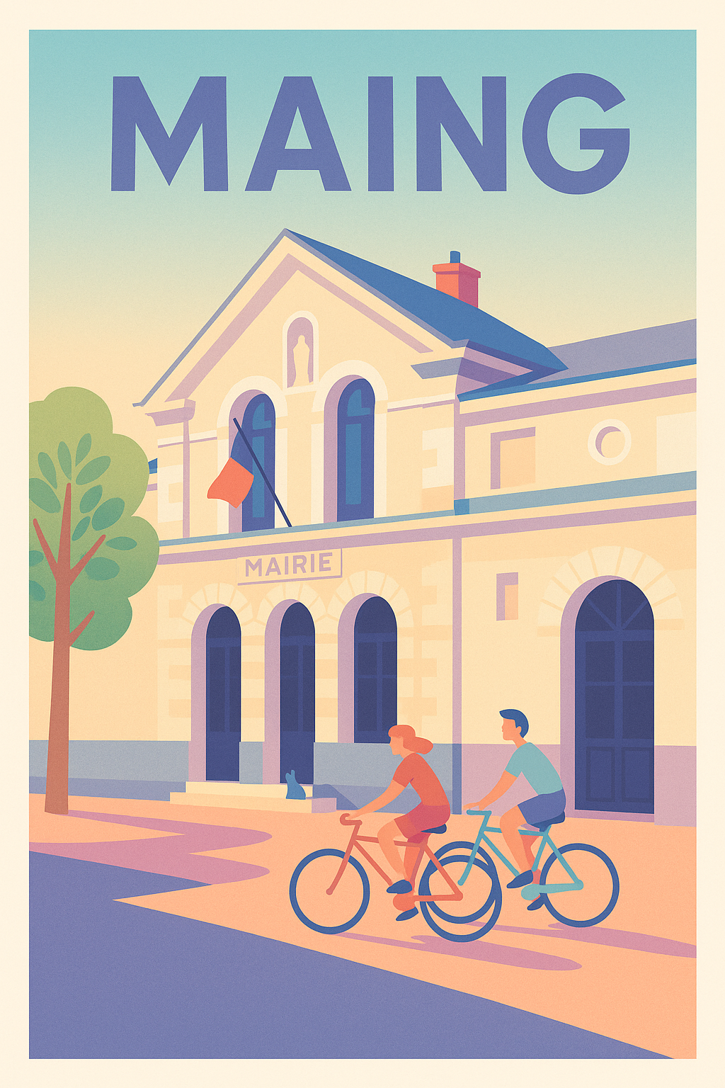 Affiche de Maing - L'élégance intemporelle de la mairie à vélo