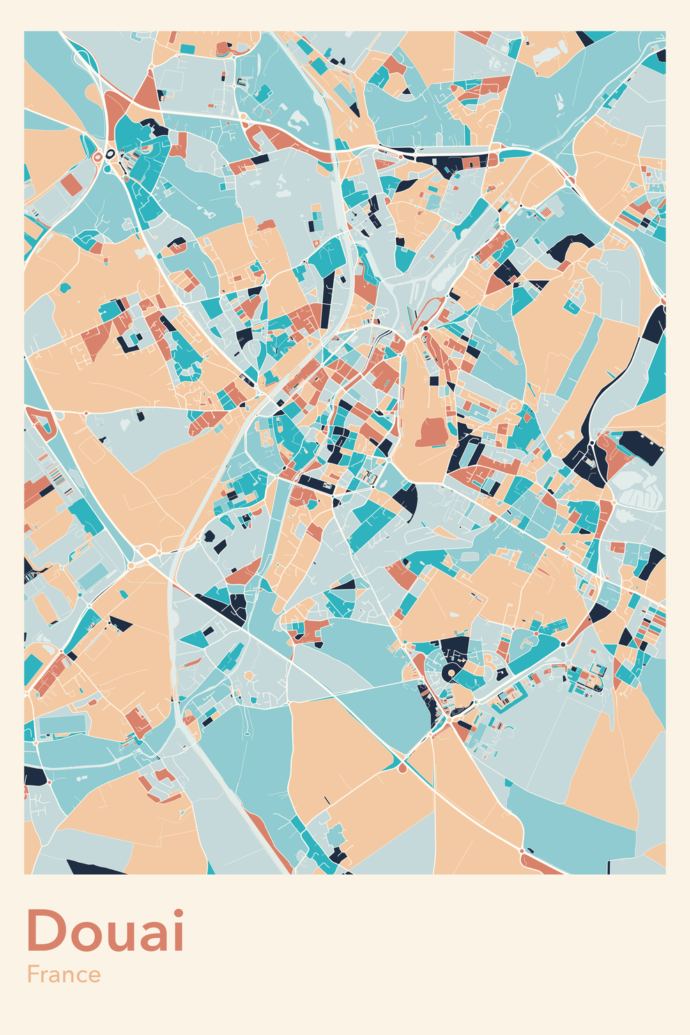 Plan de Douai coloré - Carte personnalisée