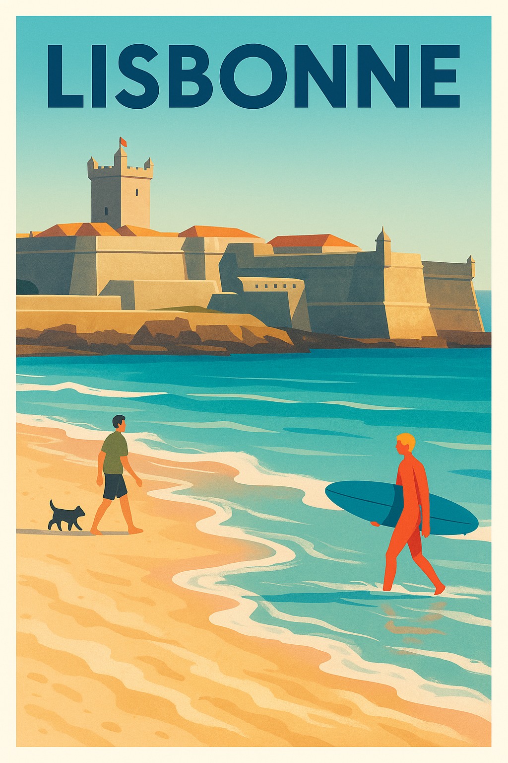 Affiche de Lisbonne - Ambiance balnéaire et forteresse historique