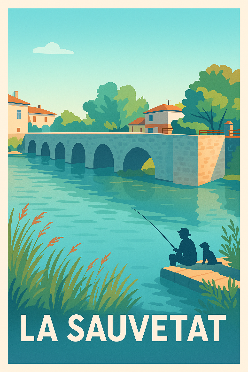 Affiche La Sauvetat — Tranquillité au fil de l'eau · poster d'art de La Sauvetat
