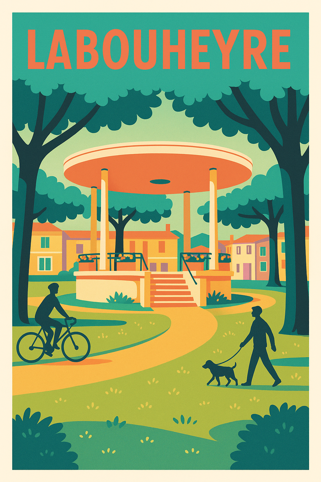 Affiche de Labouheyre - L'élégance tranquille du kiosque en parc