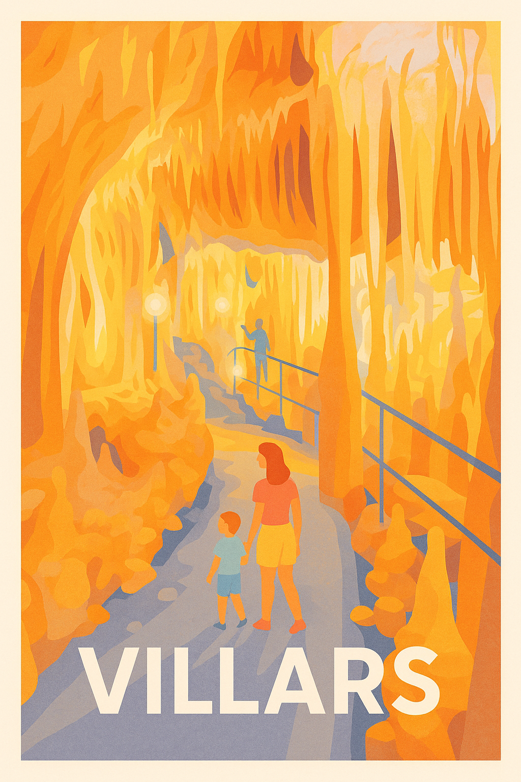 Affiche Villars — Exploration lumineuse des grottes souterraines · poster d'art de Villars