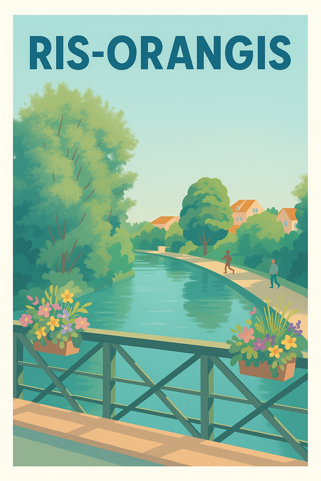 Affiche Ris-Orangis — La Douceur d'une Promenade au Bord de l'Eau · poster d'art de Ris-Orangis