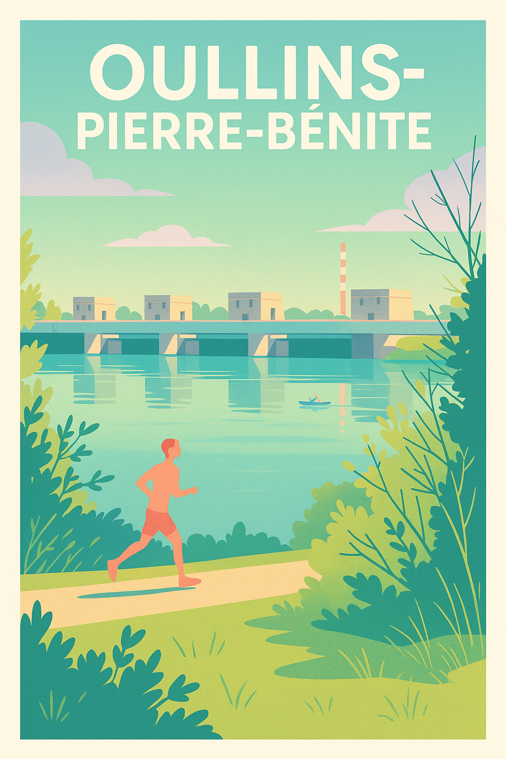 Affiche Oullins-Pierre-Bénite — Sérénité au bord de l'eau · poster d'art de Oullins-Pierre-Bénite