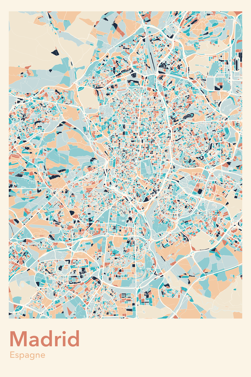 Plan de Madrid coloré - Carte personnalisée