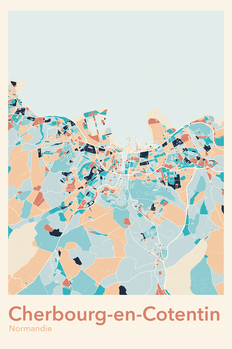 Plan de Cherbourg-en-Cotentin coloré - Carte personnalisée