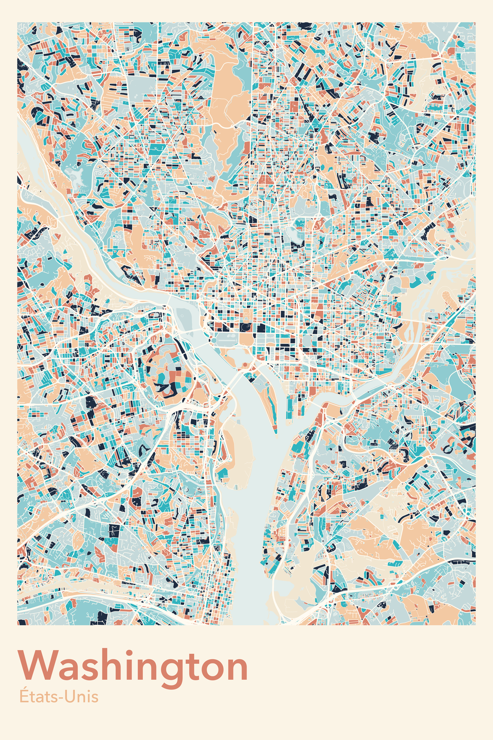 Plan de Washington coloré - Carte personnalisée