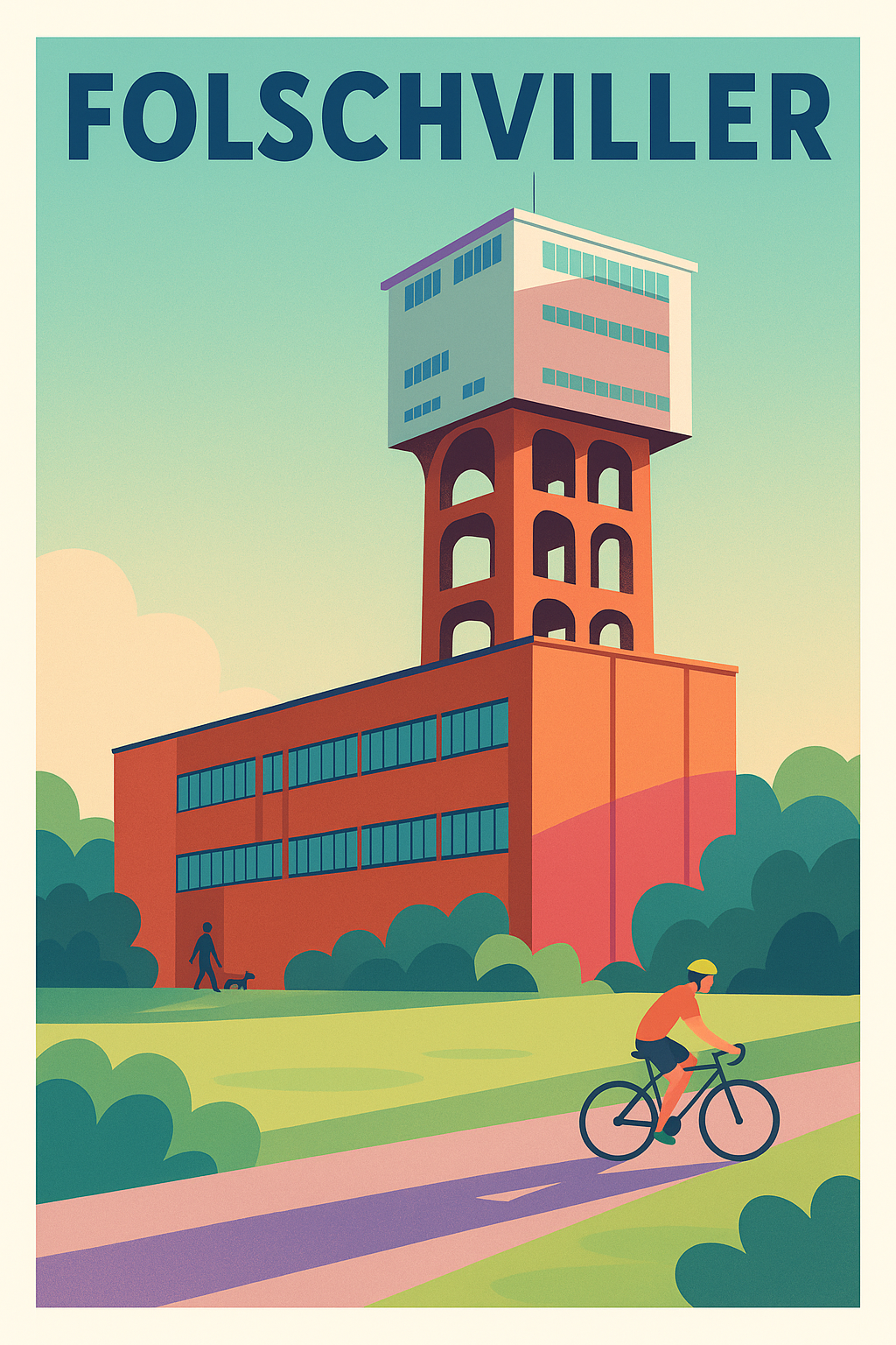 Affiche de Folschviller - Symbole d'architecture industrielle et détente en plein air