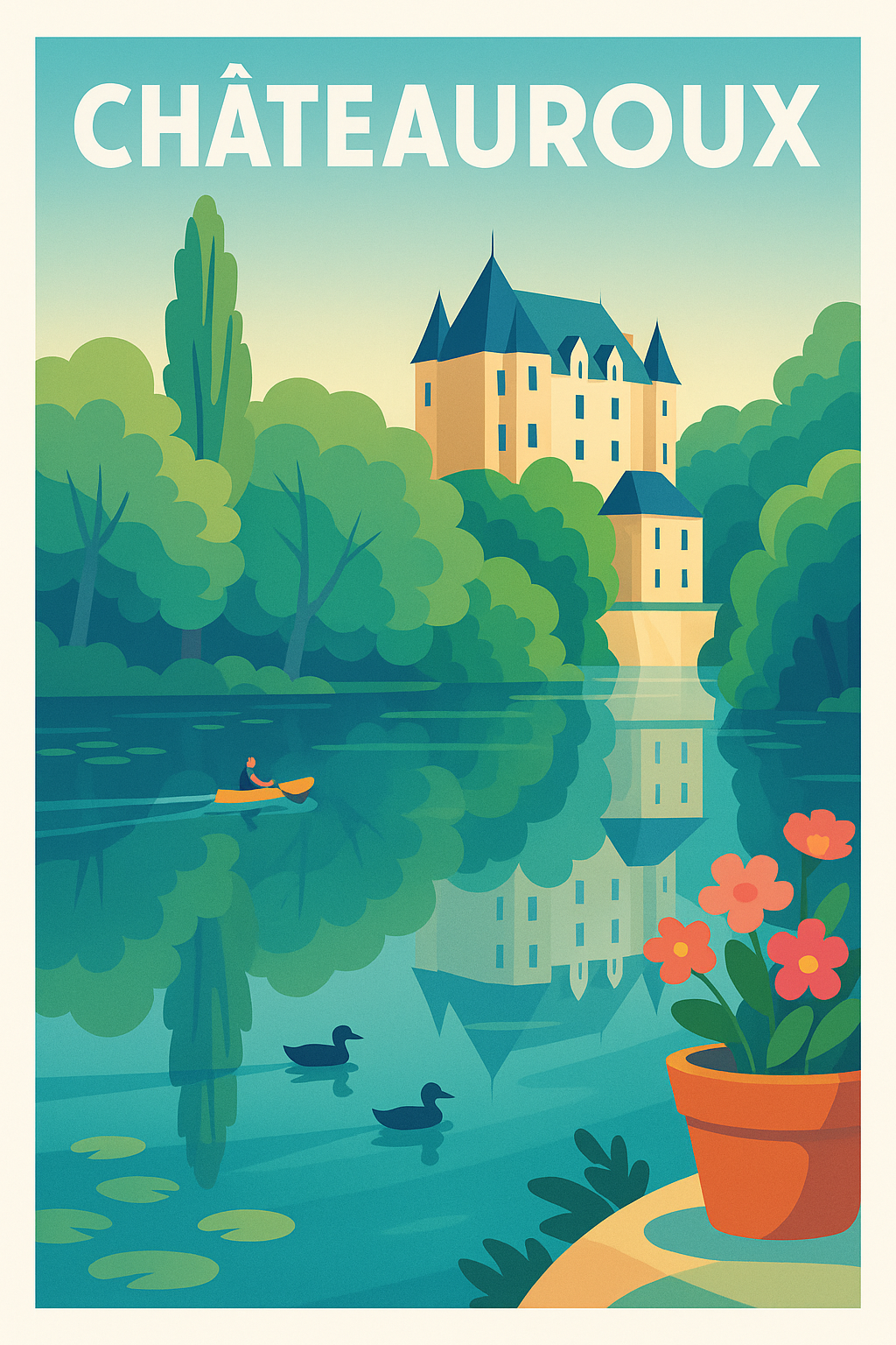 Affiche Châteauroux — L'élégance paisible au bord de l'eau · poster d'art de Châteauroux
