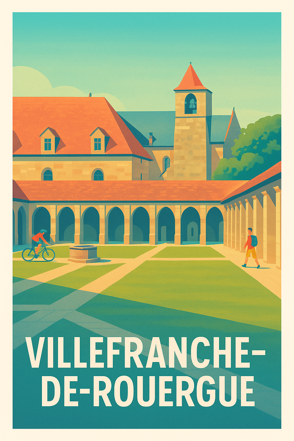 Affiche Villefranche-de-Rouergue — Charme et Sérénité d'un Cloître Médiéval · poster d'art de Villefranche-de-Rouergue