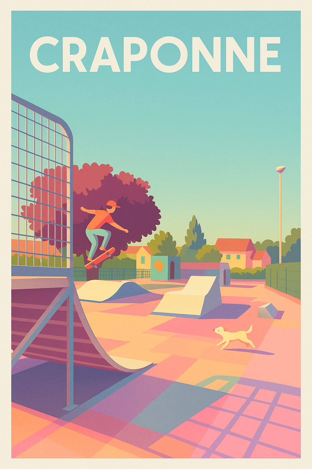 Affiche de Craponne - Skatepark ensoleillé et ambiance détendue