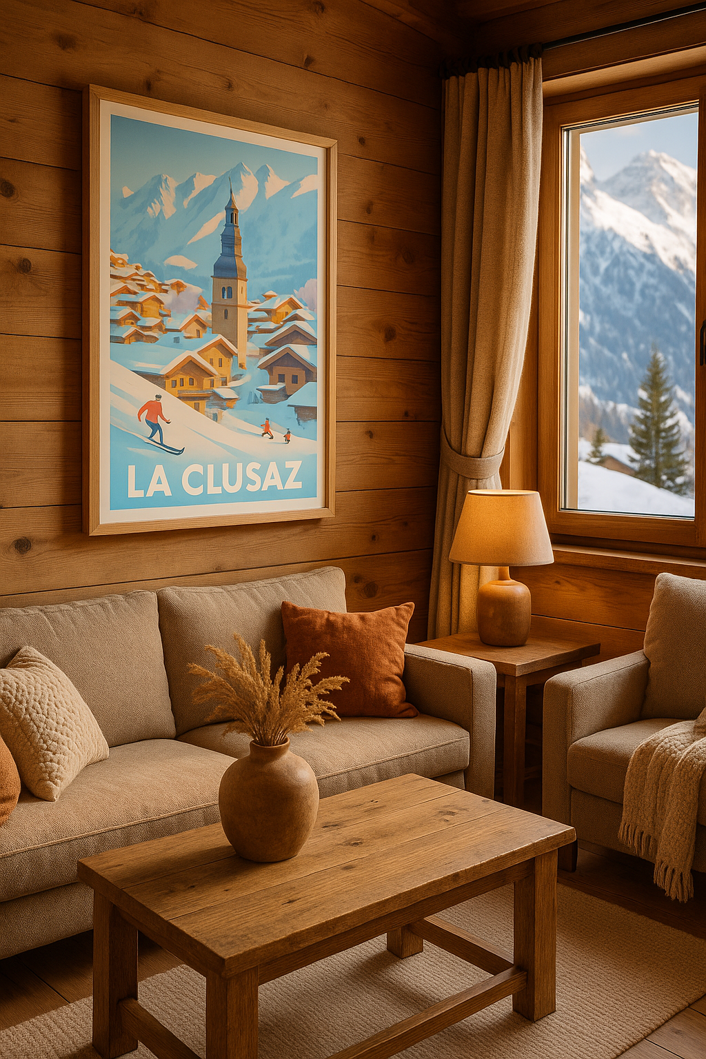 Mise en situation Affiche de La Clusaz - Escapade hivernale en montagne