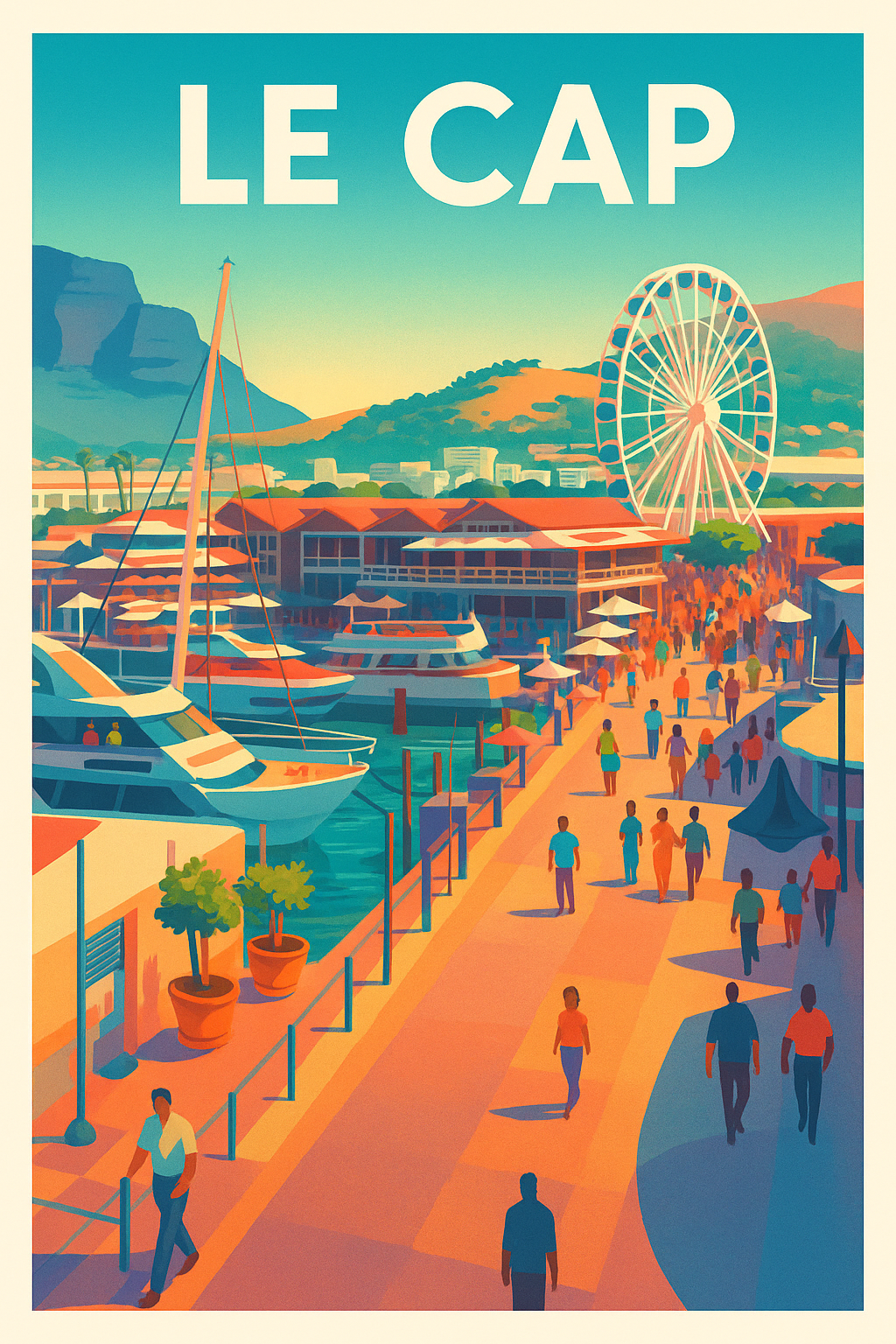 Affiche Le Cap — Promenade animée au bord du port · poster d'art de Le Cap
