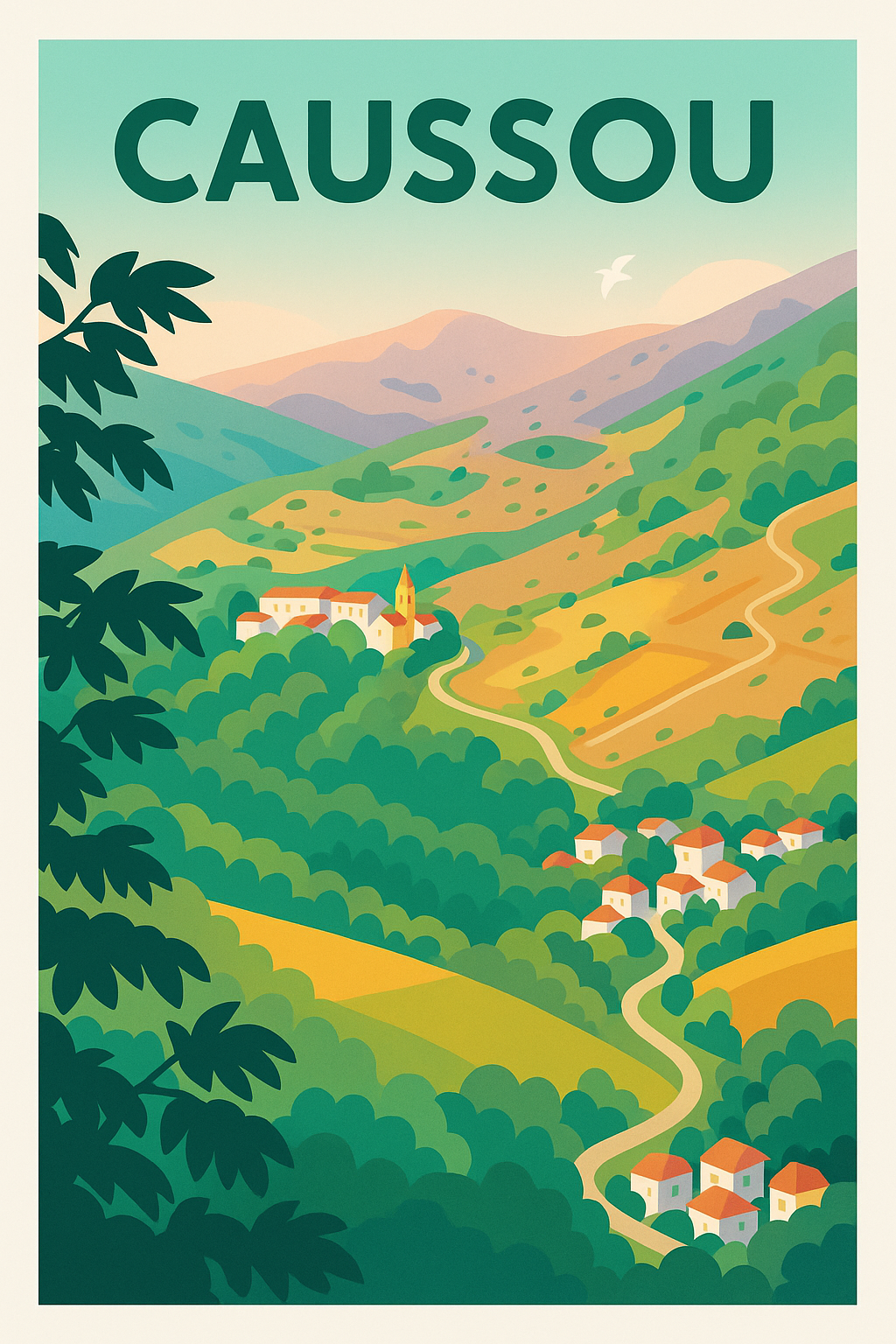 Affiche Caussou — Havre de paix au cœur des vallées · poster d'art de Caussou