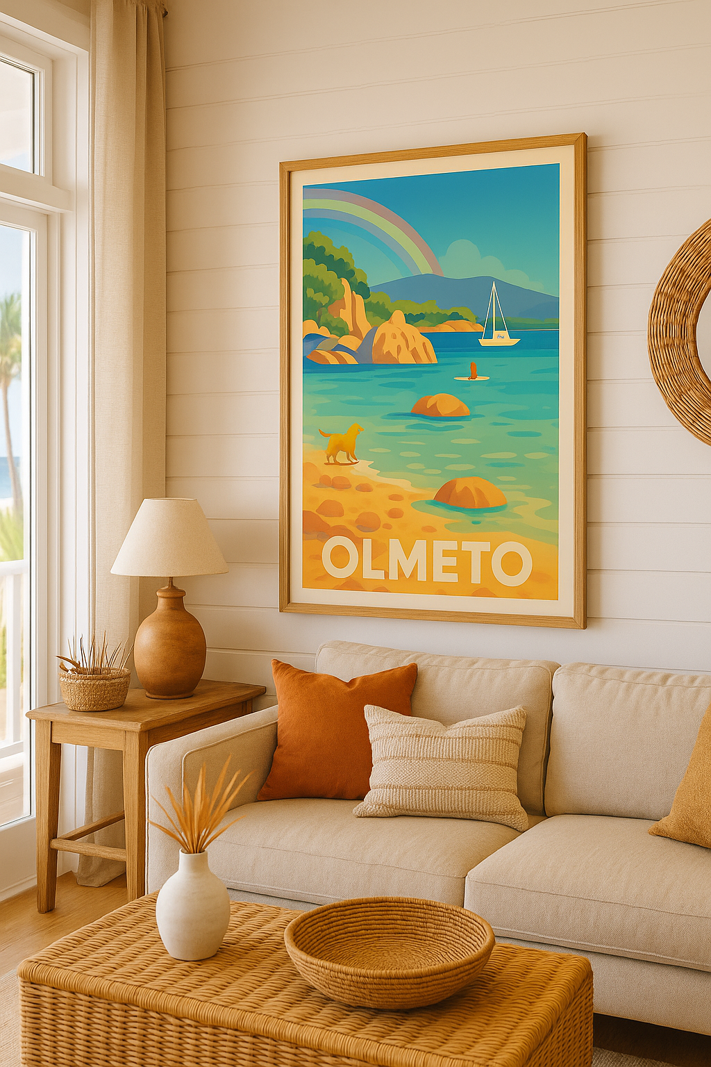 Affiche Olmeto — Tranquillité en bord de mer avec vue arc-en-ciel · poster d'art de Olmeto