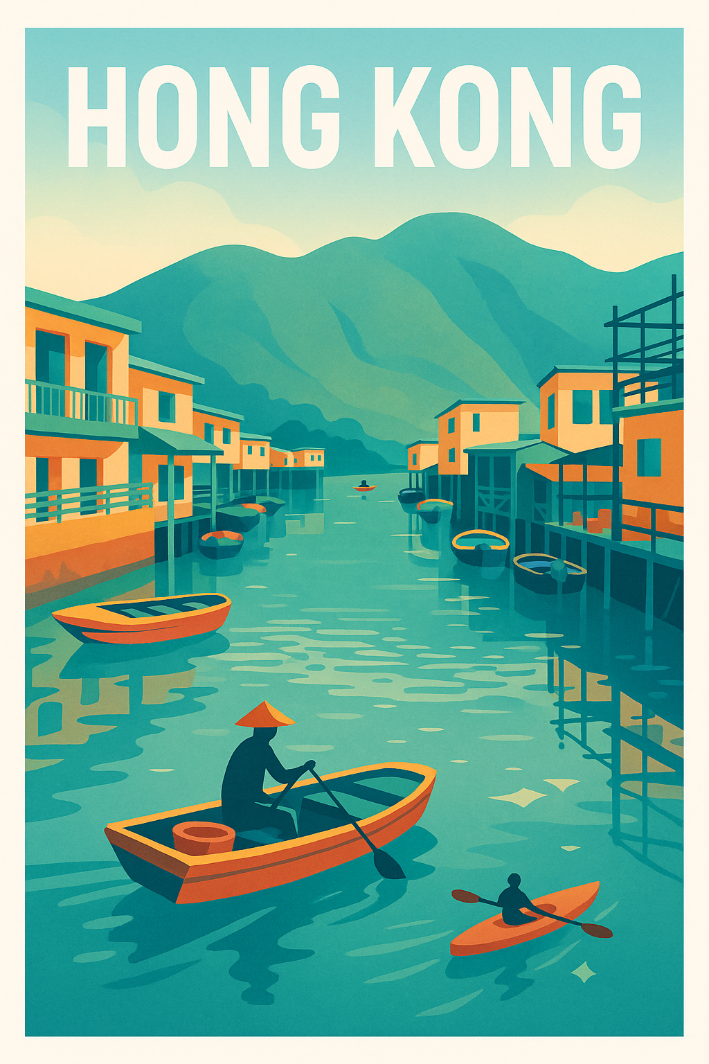 Affiche Hong Kong — Charme paisible des villages flottants · poster d'art de Hong Kong