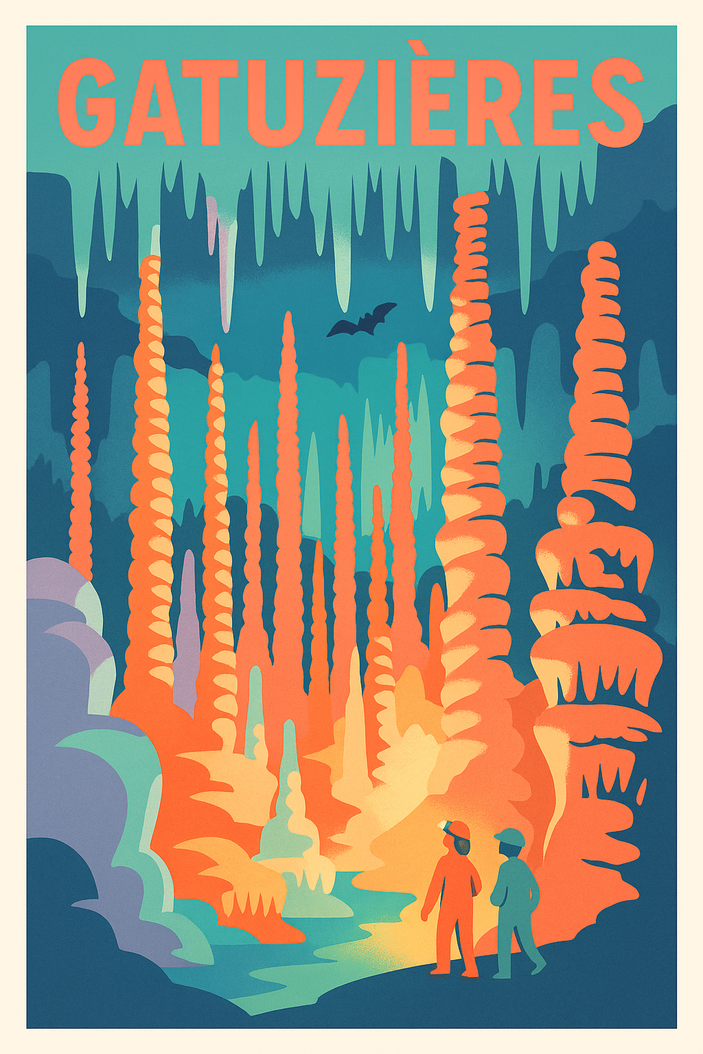 Affiche Gatuzières — Exploration lumineuse des grottes mystérieuses · poster d'art de Gatuzières