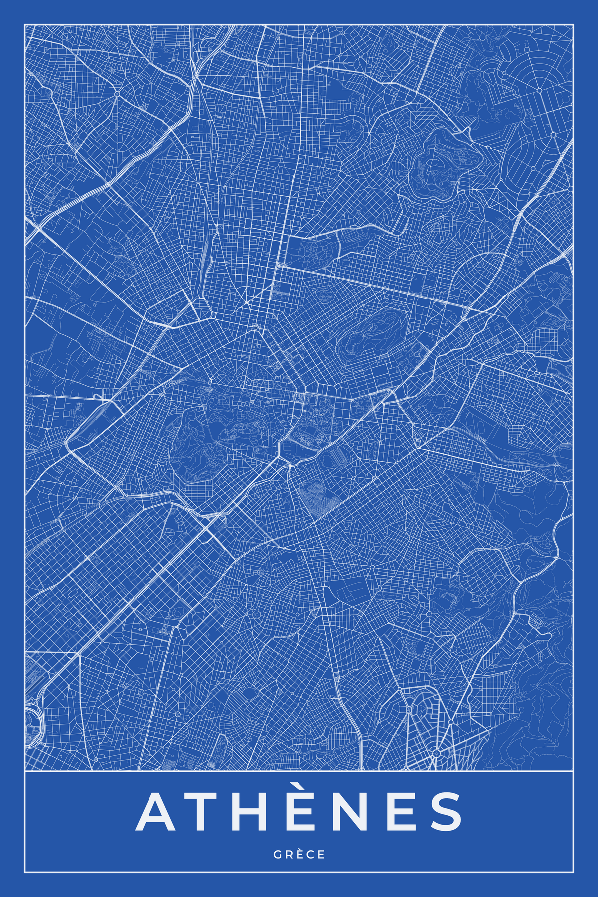 Carte d'Athènes bleue - Affiche personnalisée
