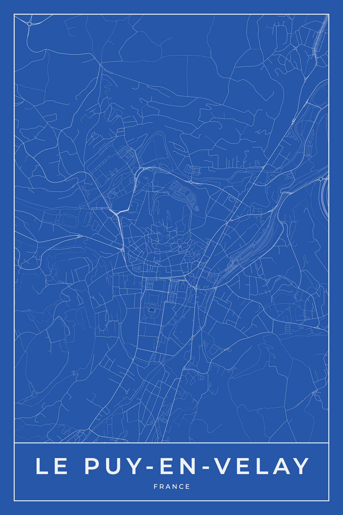 Carte du Puy-en-Velay bleue - Affiche personnalisée