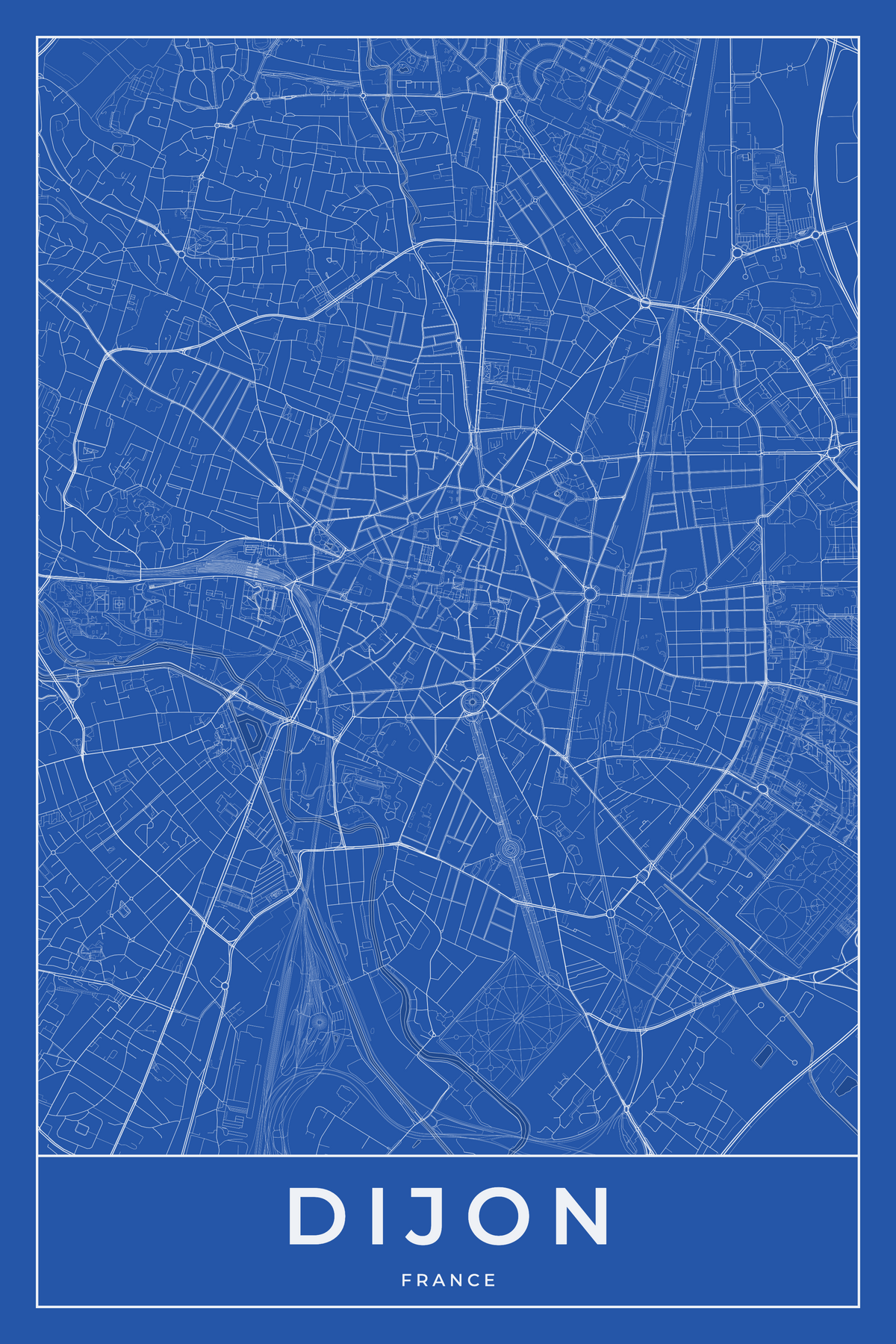 Carte de Dijon bleue - Affiche personnalisée