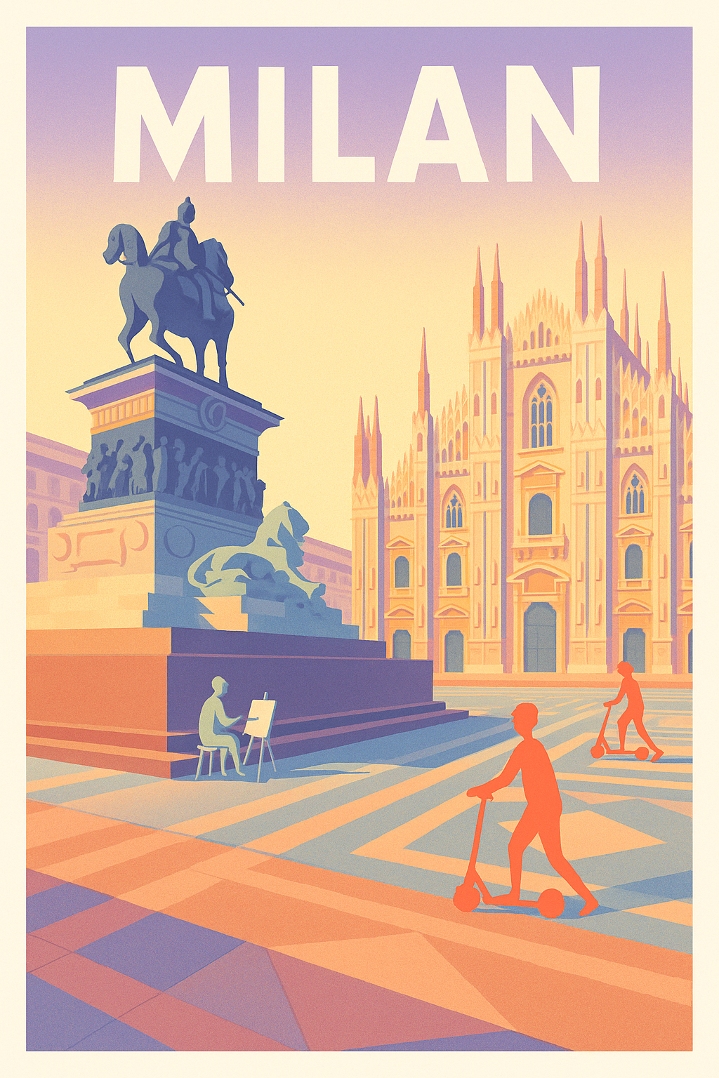 Affiche de Milan - Ambiance artistique et moderne sur la Piazza del Duomo