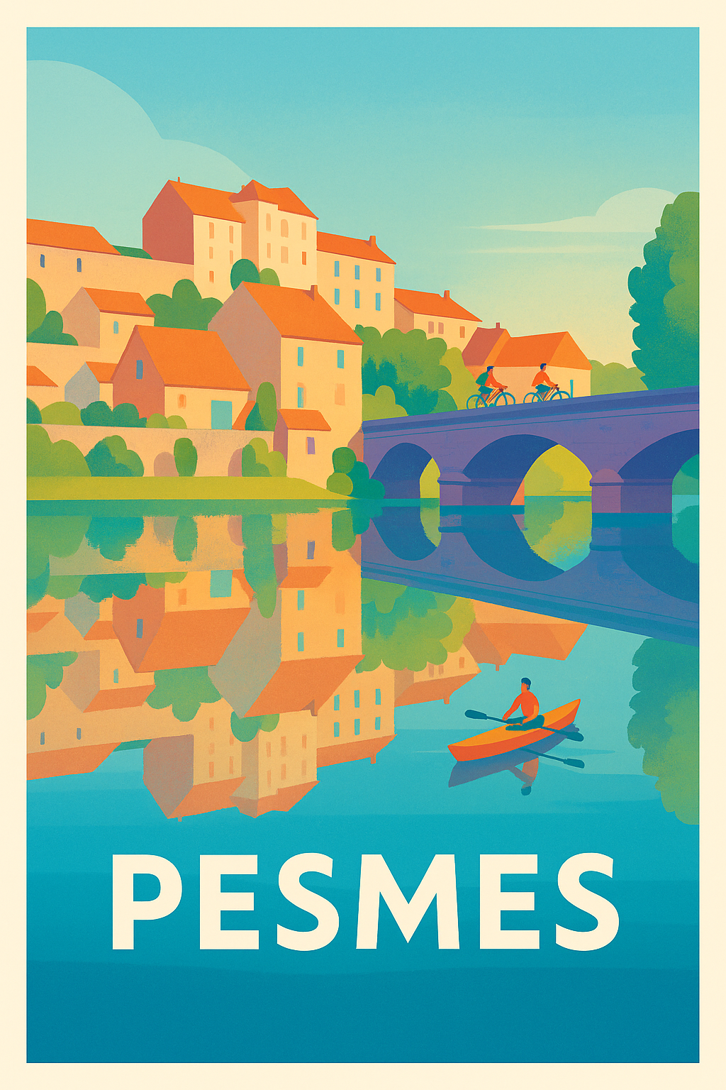Affiche Pesmes — Charme paisible au fil de l'eau · poster d'art de Pesmes