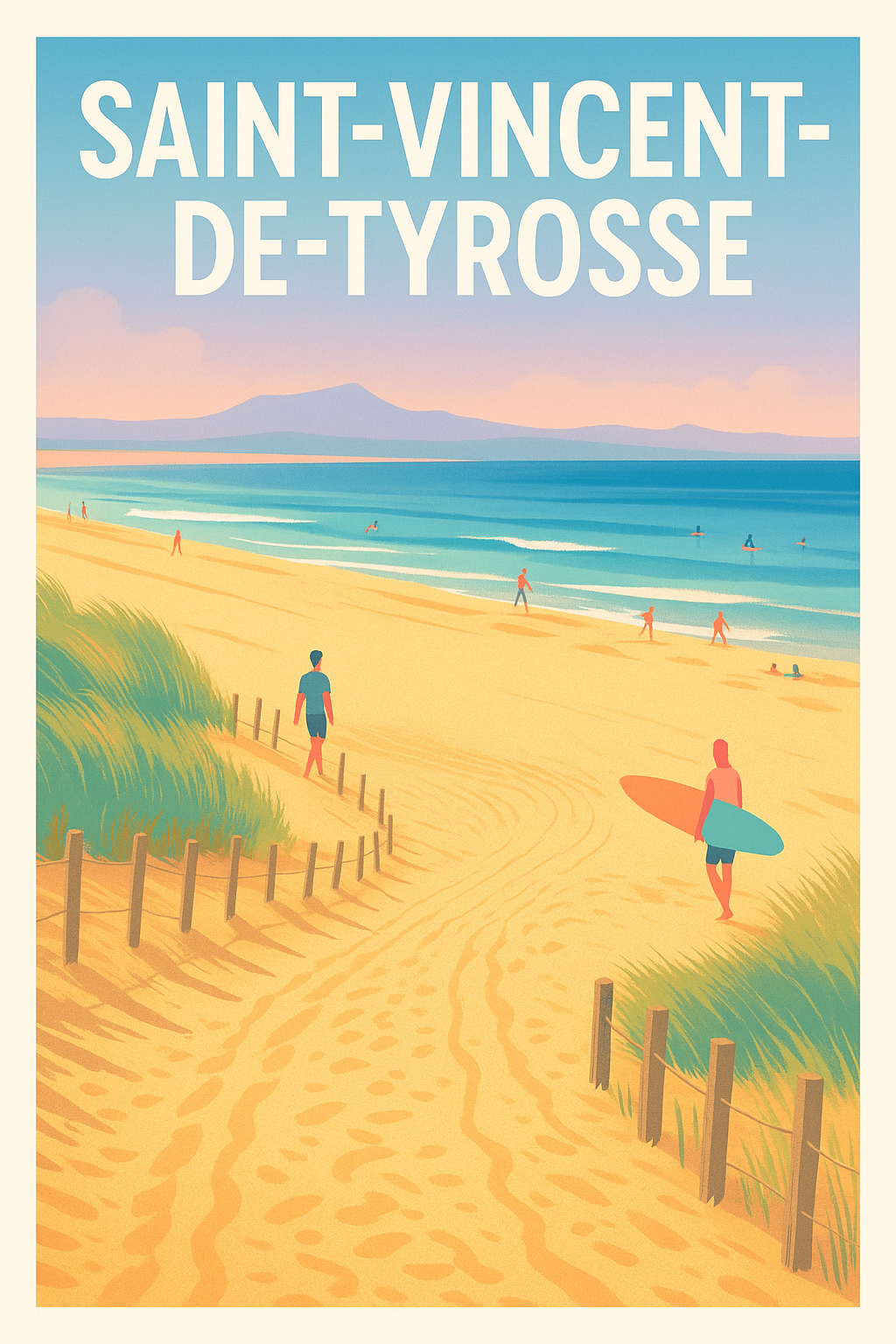 Affiche de Saint-Vincent-de-Tyrosse - Invitation à la plage et aux vagues