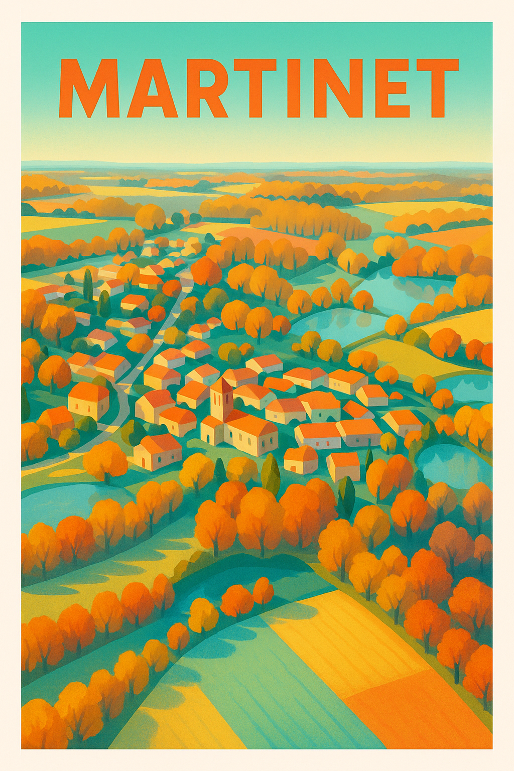 Affiche de Martinet - L'éclat chaleureux d'un village d'automne