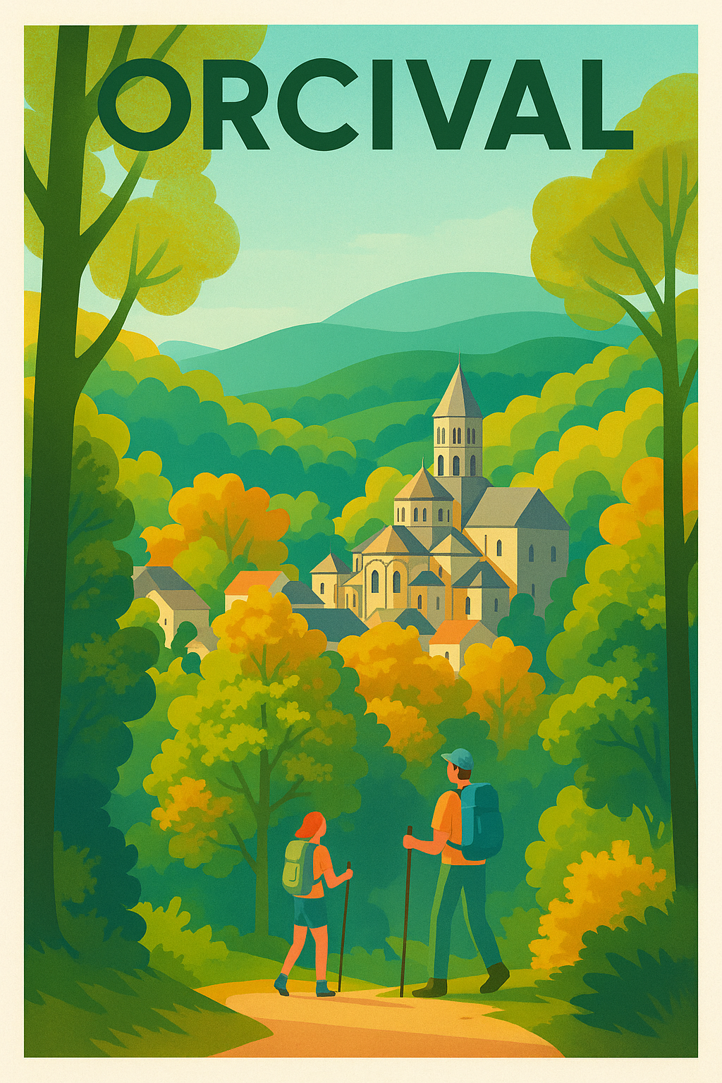 Affiche de Orcival - Invitation à la randonnée en Auvergne