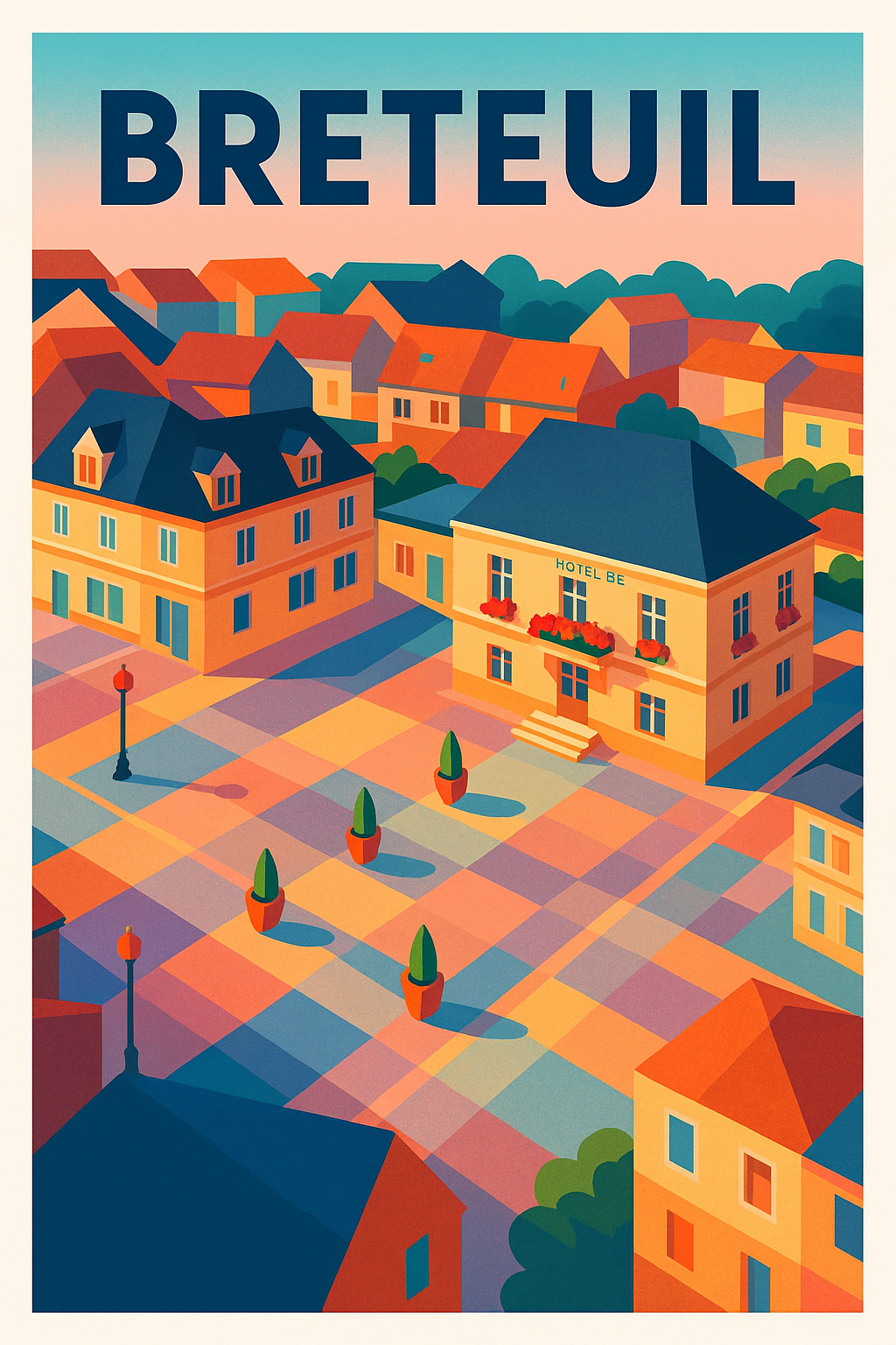 Affiche de Breteuil - Charme et couleurs de la place centrale