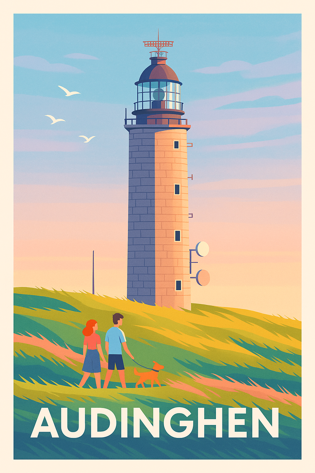 Affiche Audinghen — Promenade au Phare au Coucher du Soleil · poster d'art de Audinghen