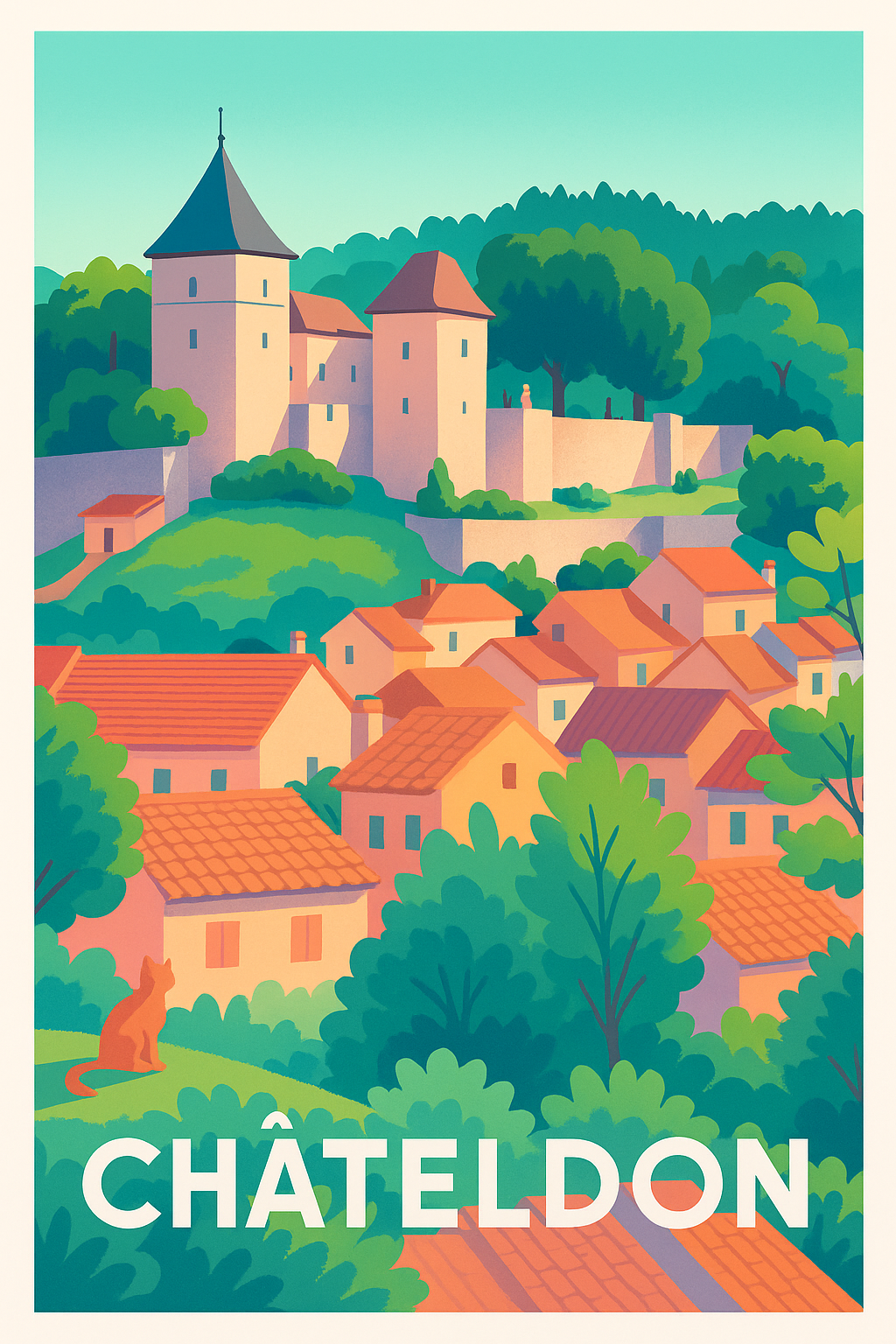 Affiche Châteldon — Charme et Sérénité au Cœur de la Nature · poster d'art de Châteldon
