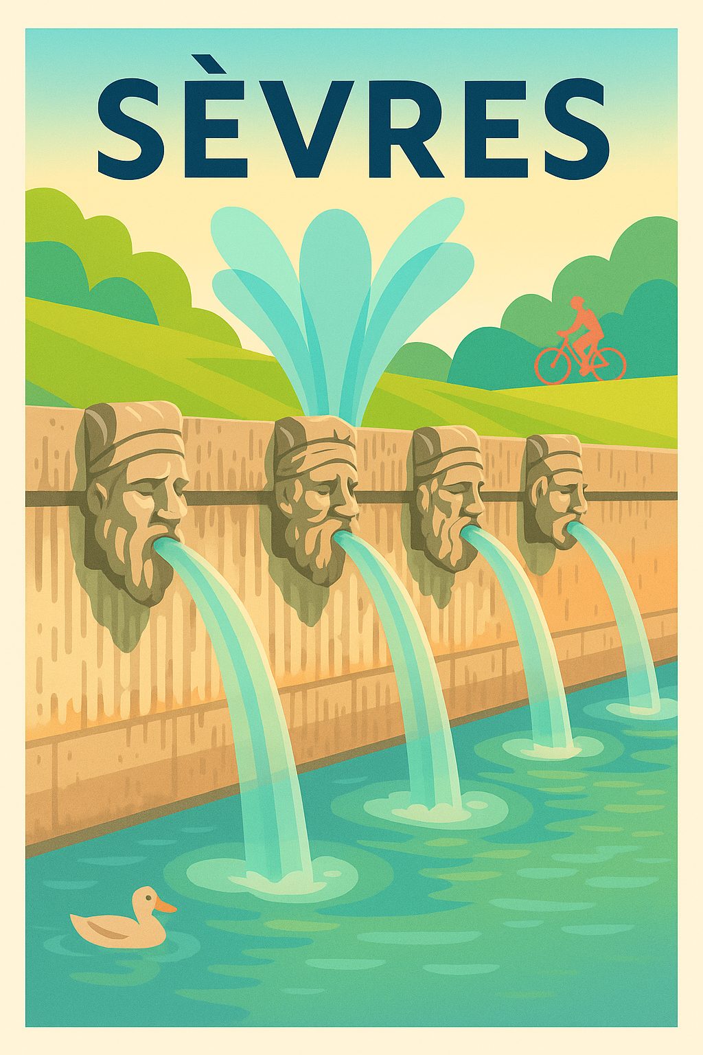 Affiche Sèvres — Fontaine et nature en harmonie · poster d'art de Sèvres