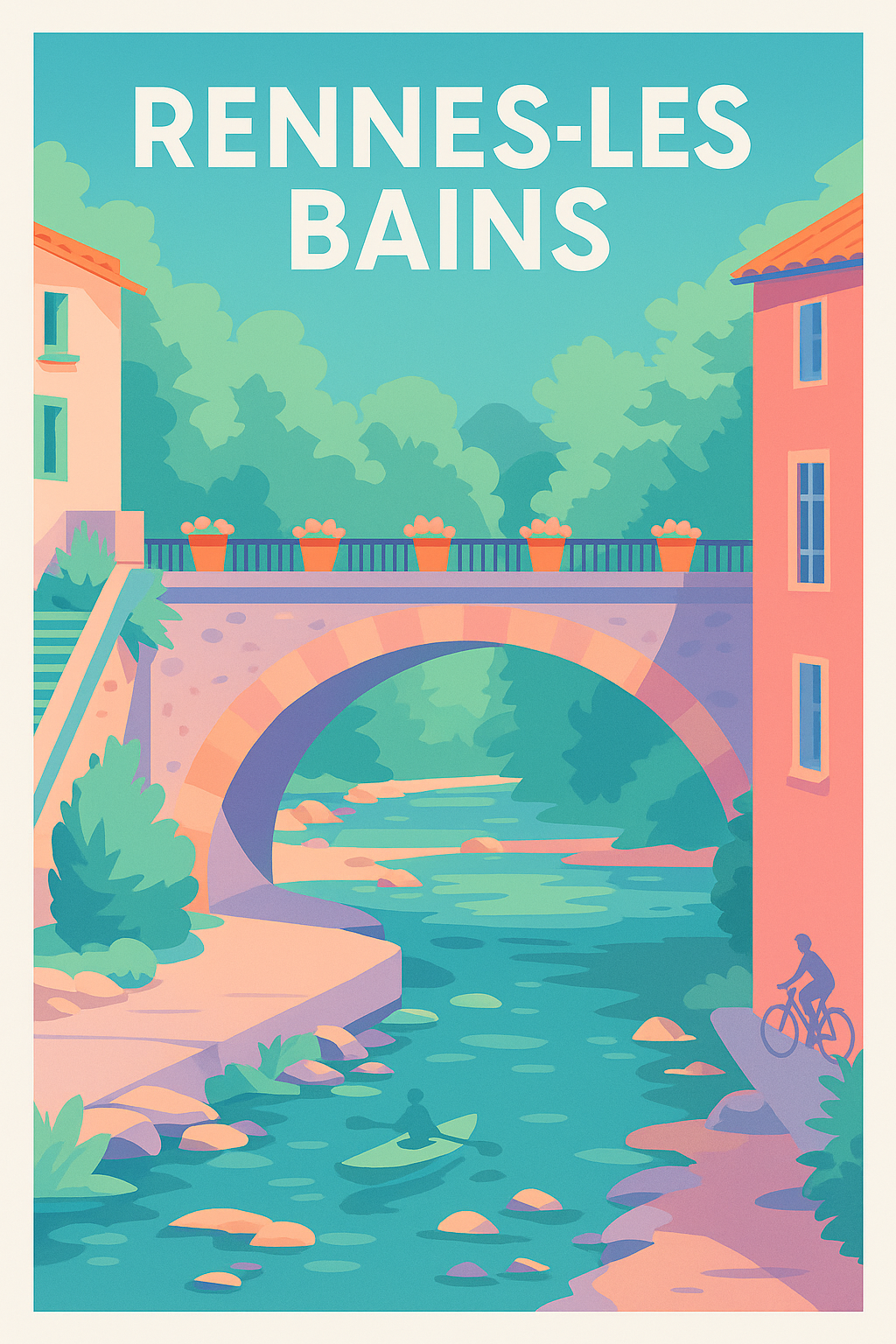 Affiche Rennes-les-Bains — Évasion au fil de l'eau · poster d'art de Rennes-les-Bains
