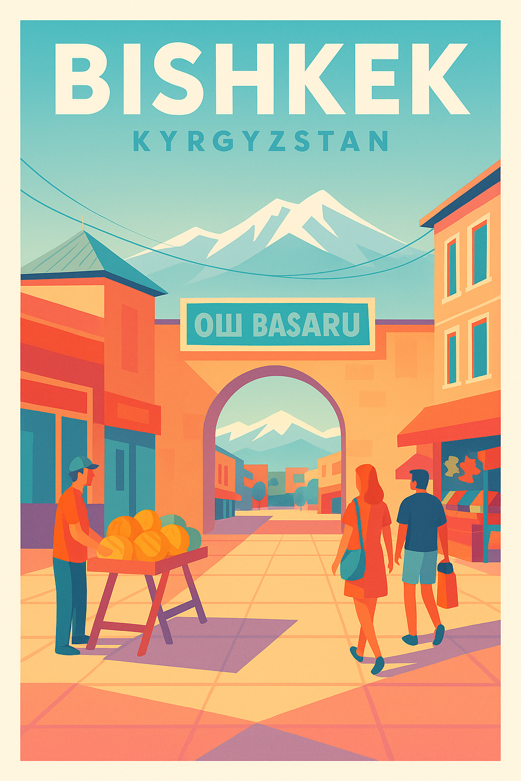 Affiche de Bichkek - L'entrée colorée du marché Osh Basaru