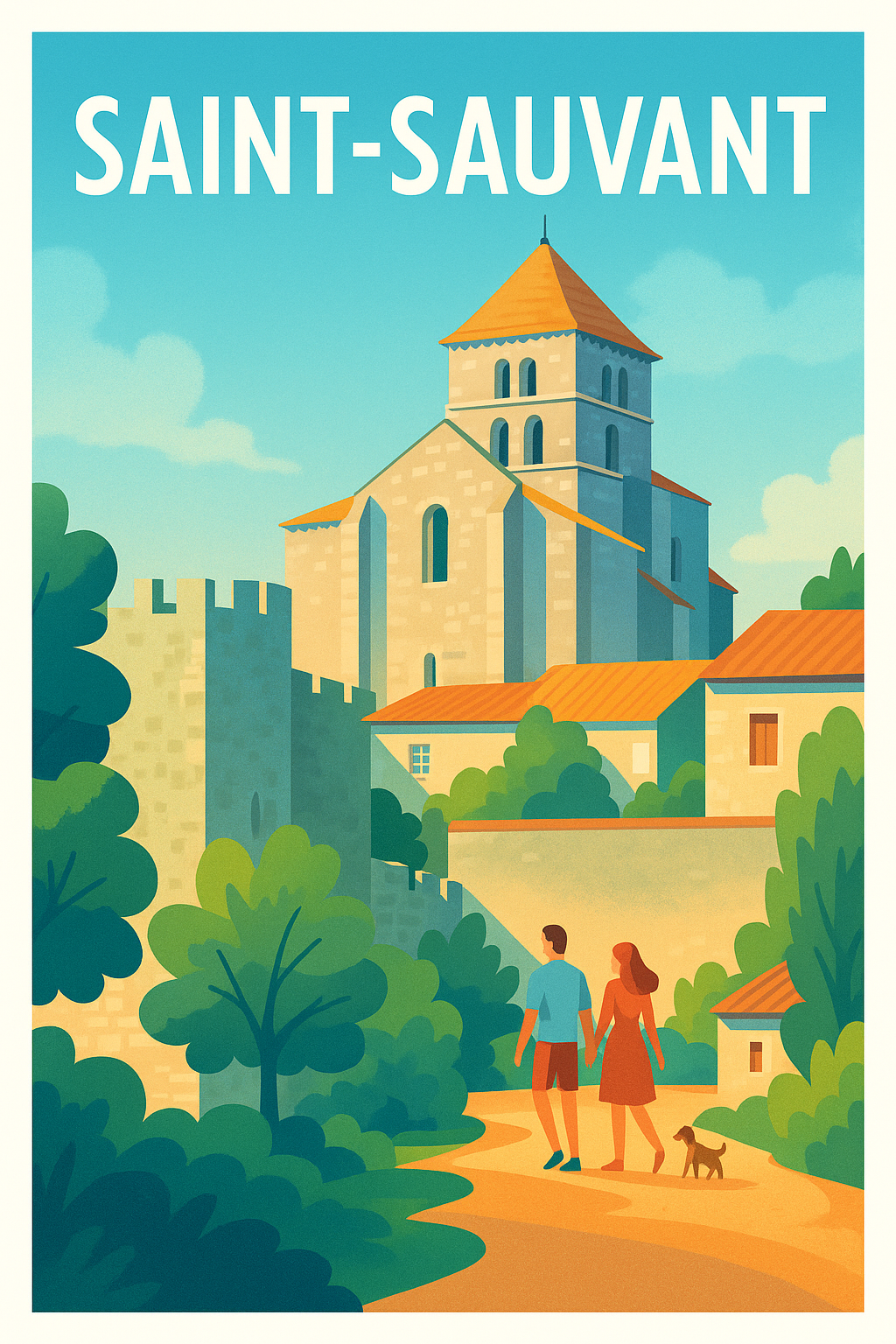 Affiche Saint-Sauvant — Escapade bucolique entre patrimoine et nature · poster d'art de Saint-Sauvant