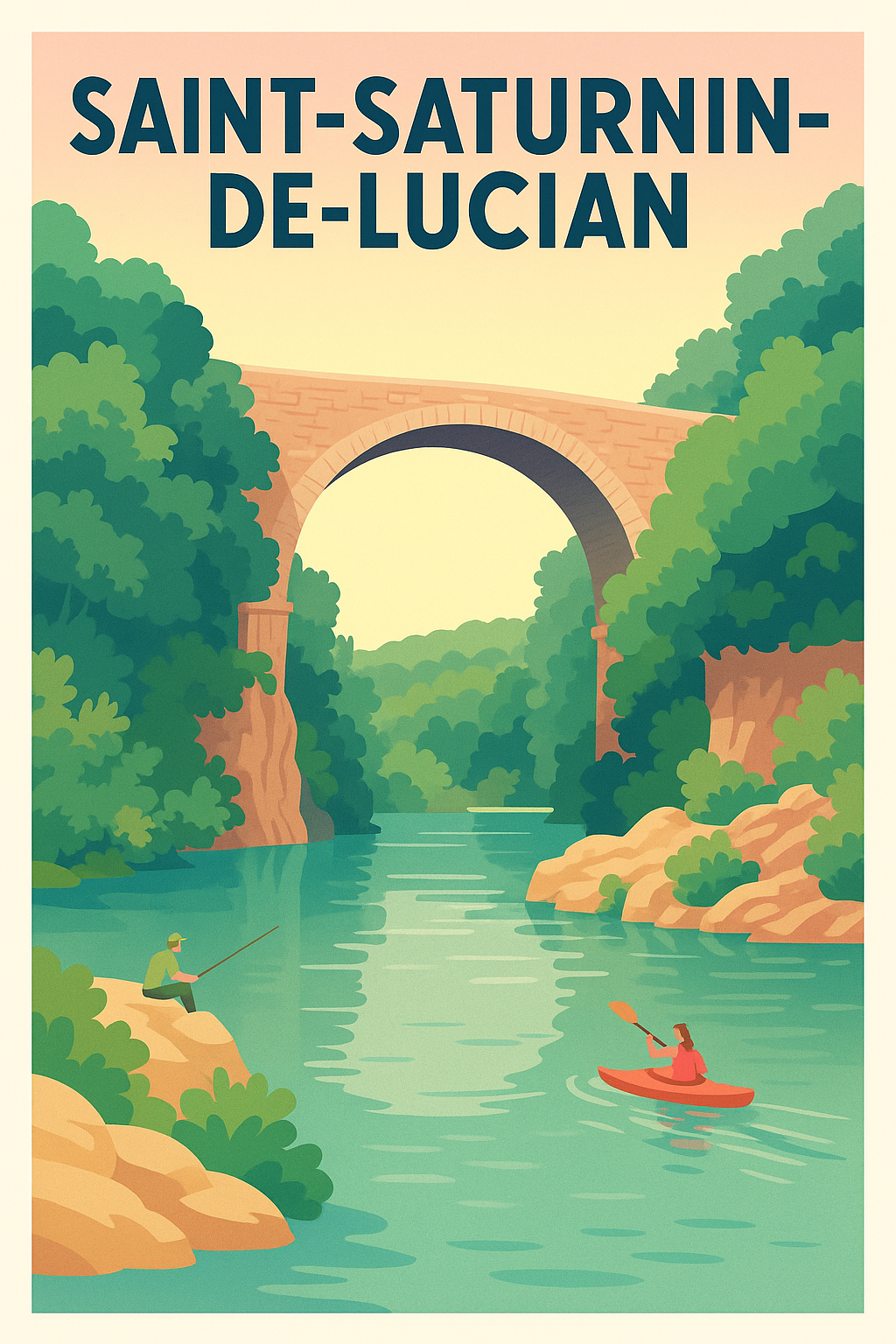 Affiche Saint-Saturnin-de-Lucian — Évasion au fil de l'eau · poster d'art de Saint-Saturnin-de-Lucian