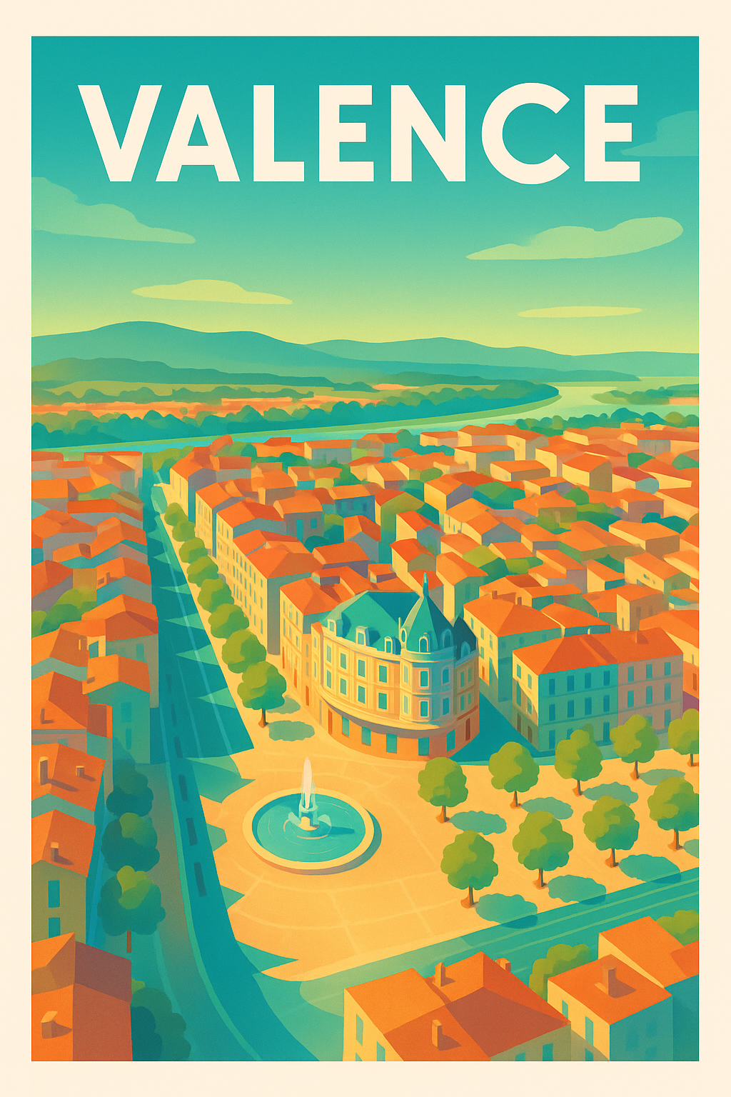 Affiche de Valence - Une vue ensoleillée du plein cœur de la ville
