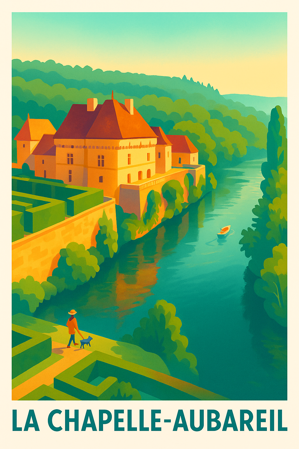 Affiche La Chapelle-Aubareil — Havre de sérénité au bord de l'eau · poster d'art de La Chapelle-Aubareil